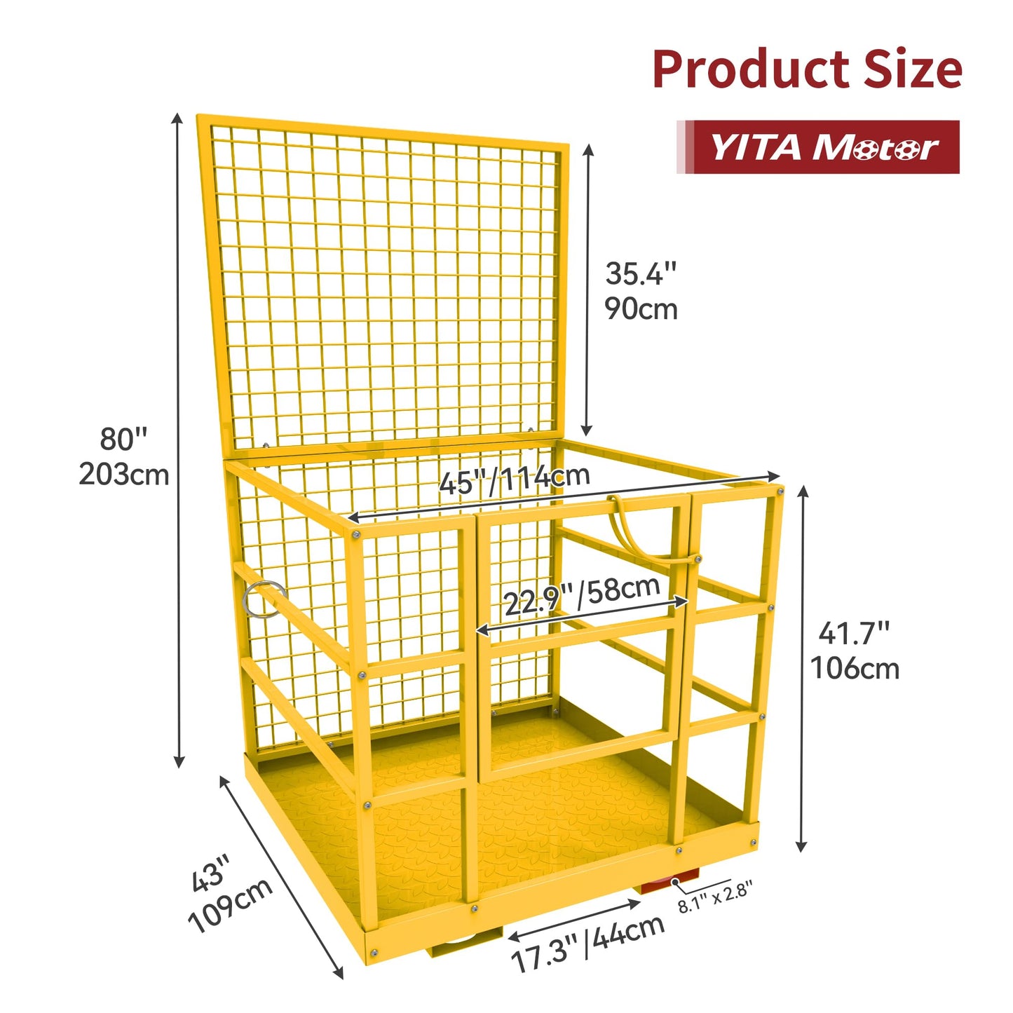 YITAMOTOR 43"x45" Forklift Safety Cage, 1400 LBS Yellow Capacity Forklift Work Platform with Safety Harness, Collapsible Lift Basket Aerial Platform for Lifting Loader