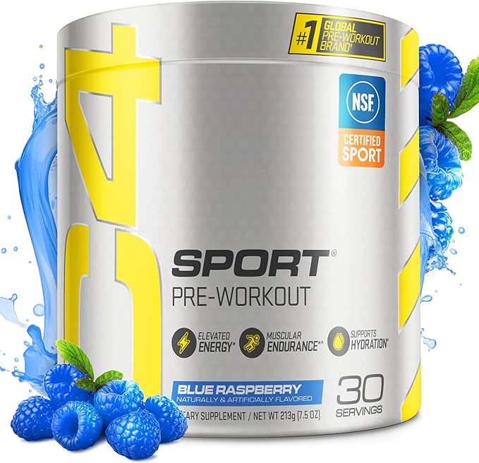 Cellucor C4 Sport Pre Workout Powder Blue Raspberry - Pre Workout Energy with Creatine + 135mg Caffeine and Beta-Alanine Performance Blend - NSF Certified for Sport 30 Servings