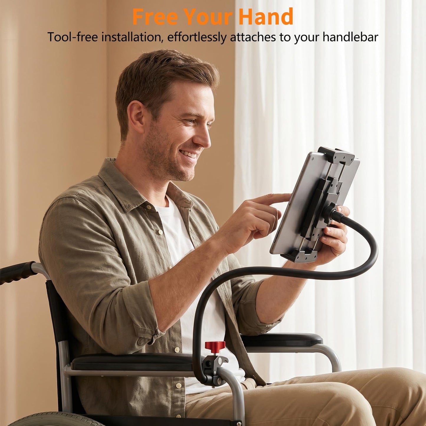 Gooseneck Tablet Holder, 19.69" Metal Crab Clamp iPad/iPhone Mount for Stroller/Treadmill/Golf Cart/Boat/Mic Stand/Gym Bicycle Handlebar Clamp/Desk, Compatible with 4-13" iPad Pro/Air/Mini/E-book