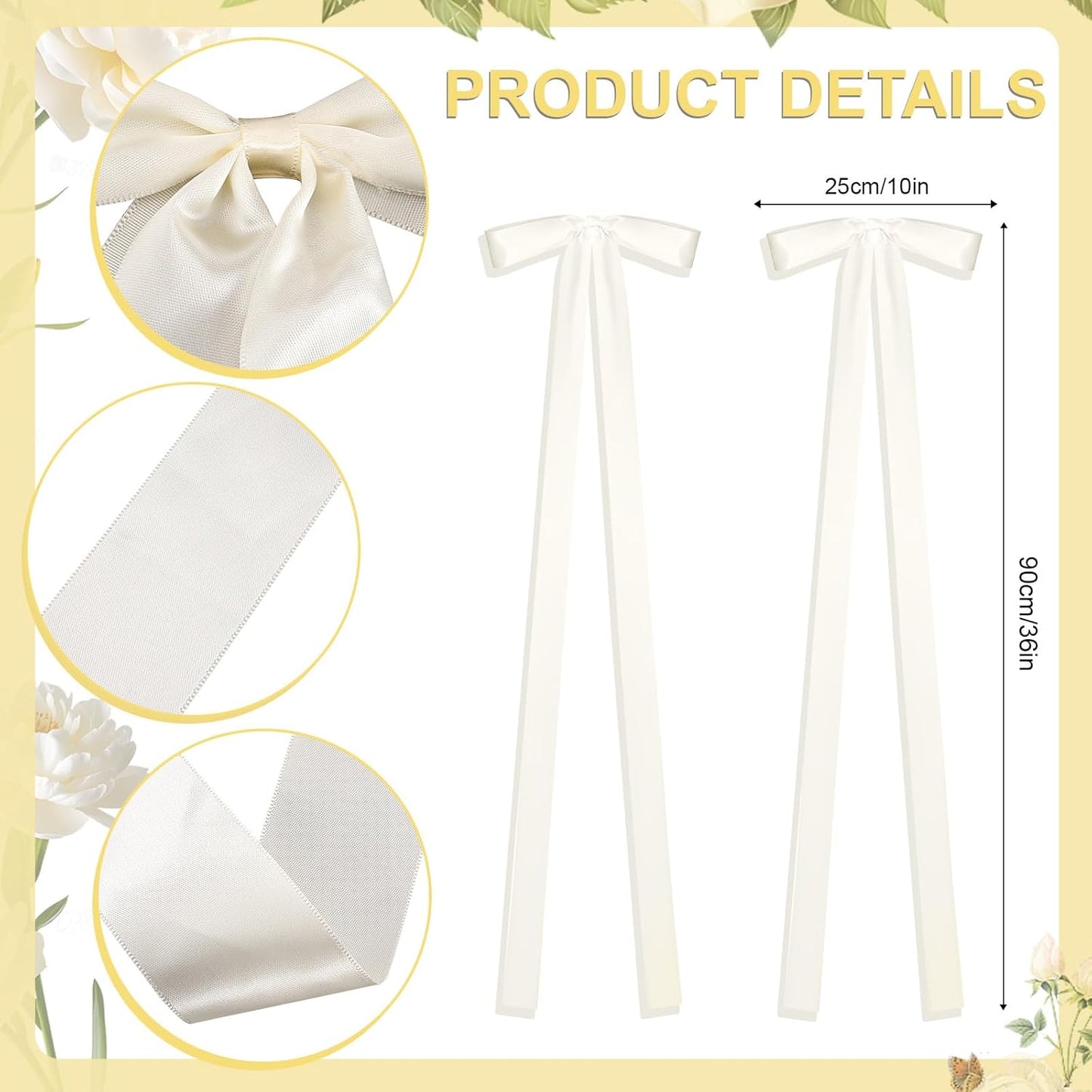 Skiennix 24 Pcs Ivory Ribbon Bows - Elegant Wedding Chair Decorations | Perfect for Bridal Showers & Ceremonies