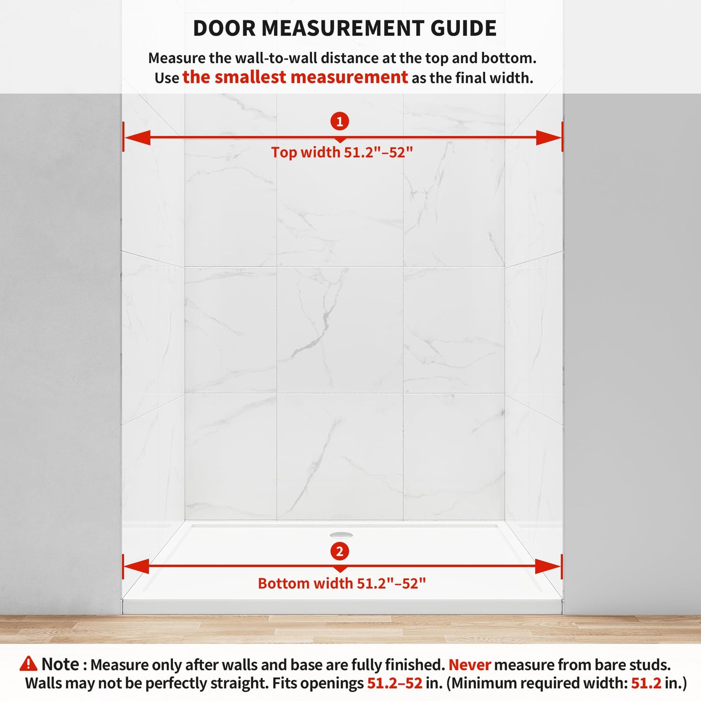 AquivaCoast 51.2-52" W x 74" H Hinged Swing Shower Door, Pivot Frameless Shower Door with 5/16"(8mm) Clear SGCC Tempered Glass, Magnetic Closing, Chrome