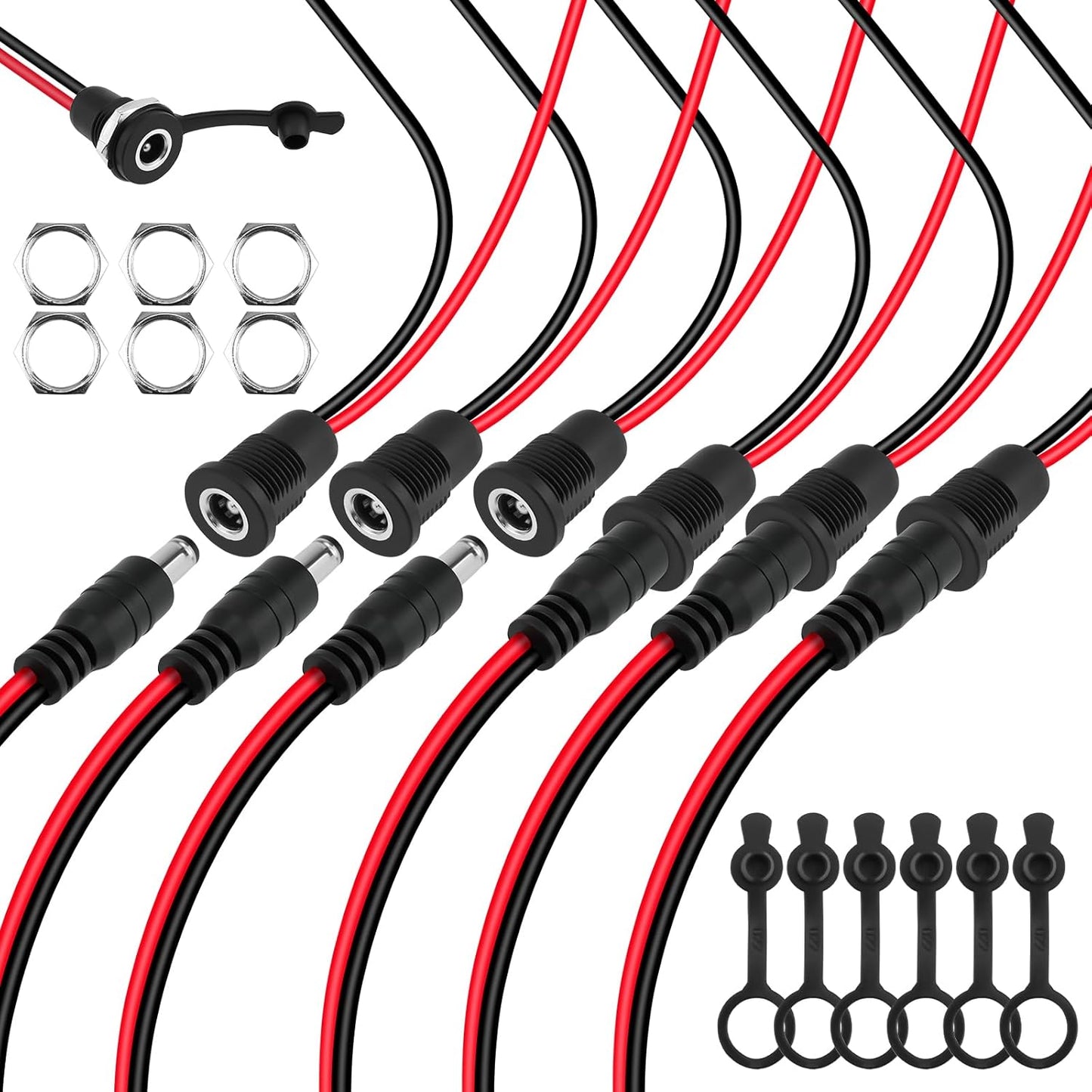 DALQUIS 6 Sets 5.5 2.1mm 18AWG Communication, x DC Power Jack Socket Threaded Female Panel Mount Connector Solder Type