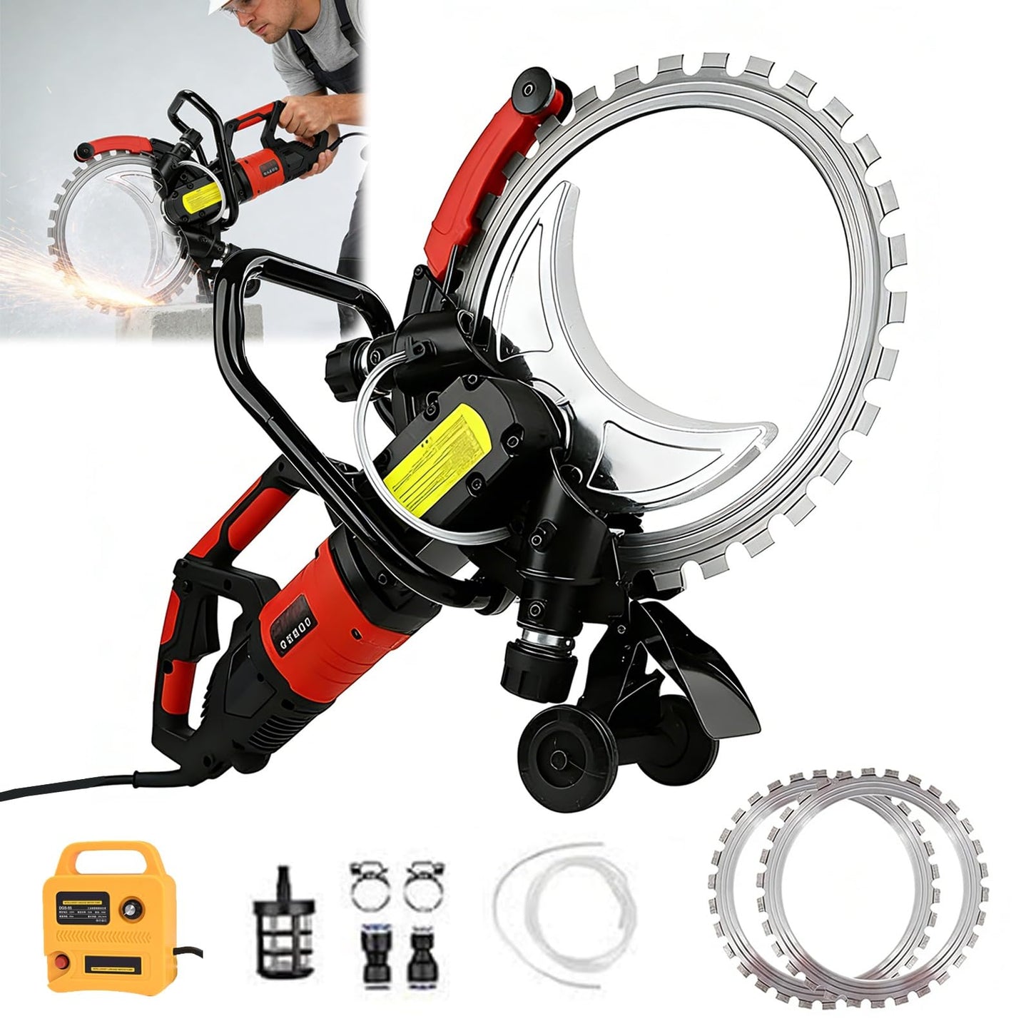 16" Concrete Ring Saw, 9500W Toroidal Electric Concrete Saw Cutting Machine, Wet Cutting System, Max Cutting Depth 11.8" Electric Ring Cutter For Brick, Concrete, Marble And Rebar(9500W)