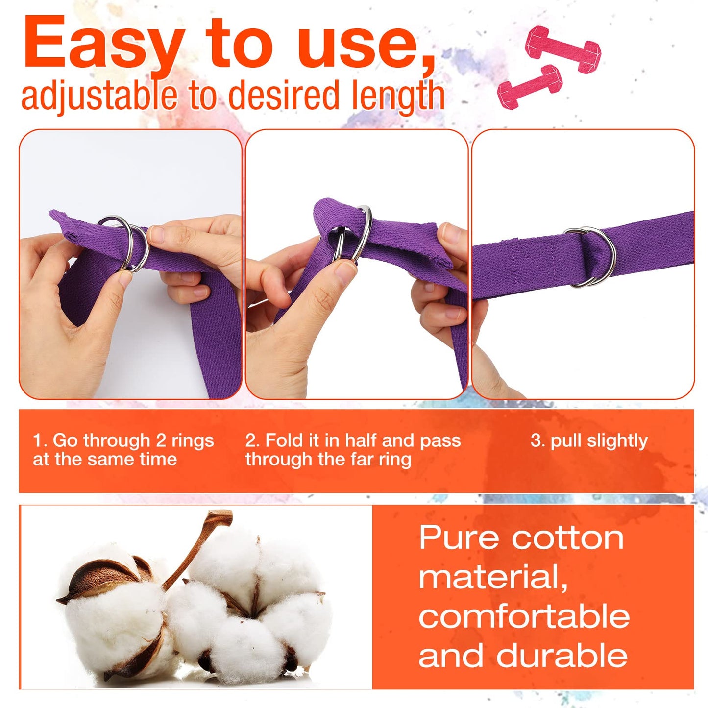 Jerify 10 Pcs Yoga Strap for Stretching Bulk 6ft Exercise Stretch Band with Metal D Ring Adjustable Pilates Non Elastic Yoga Belt for Women Men Physical Fitness Gym Workout Dance (Multicolor)