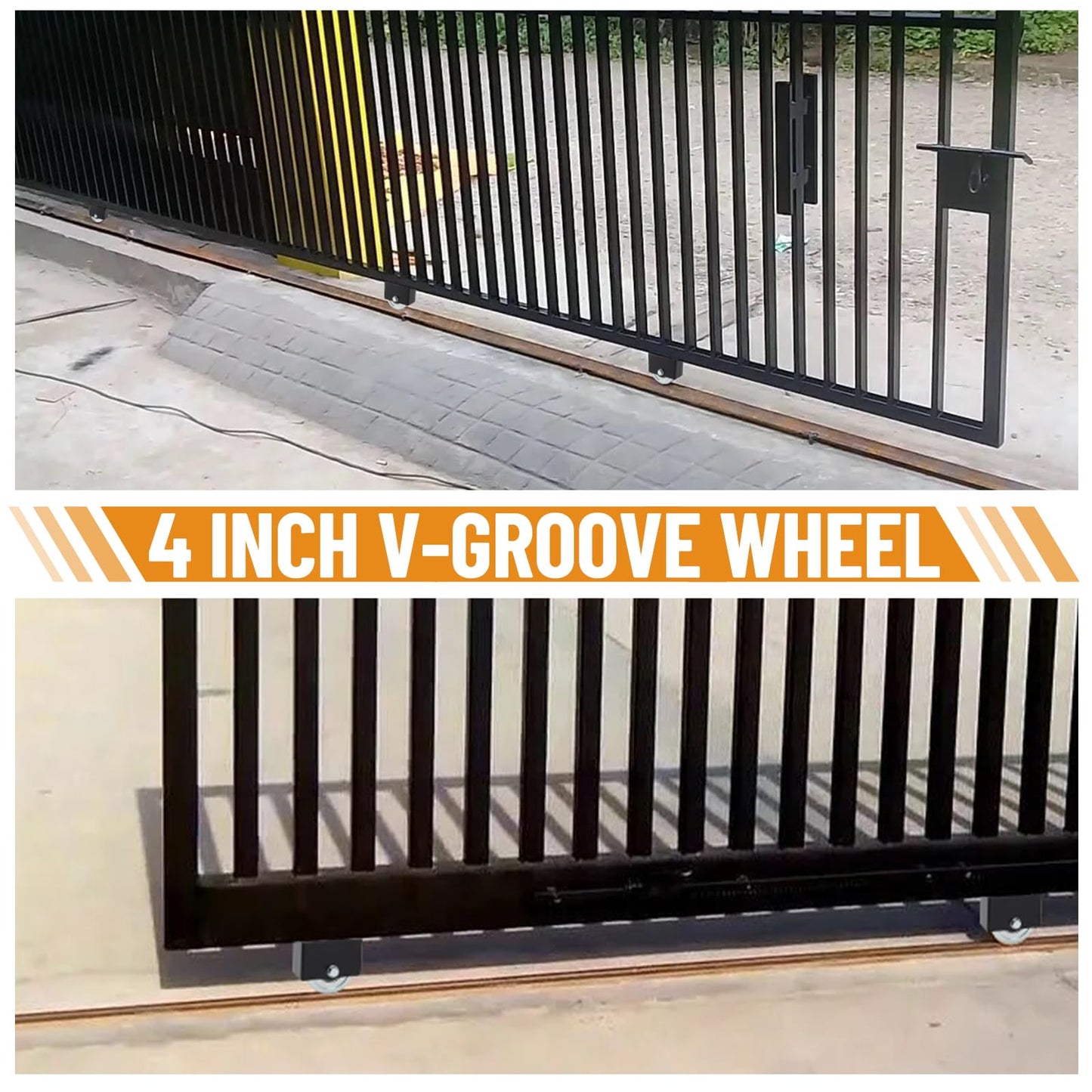 TRUCFUSION 4" V Groove Gate Wheel with Weld on Box, Solid Sliding Gate Wheels, Load Capacity 3000LBS Heavy Duty for Rolling Door Inverted V Tracks (2 Set)