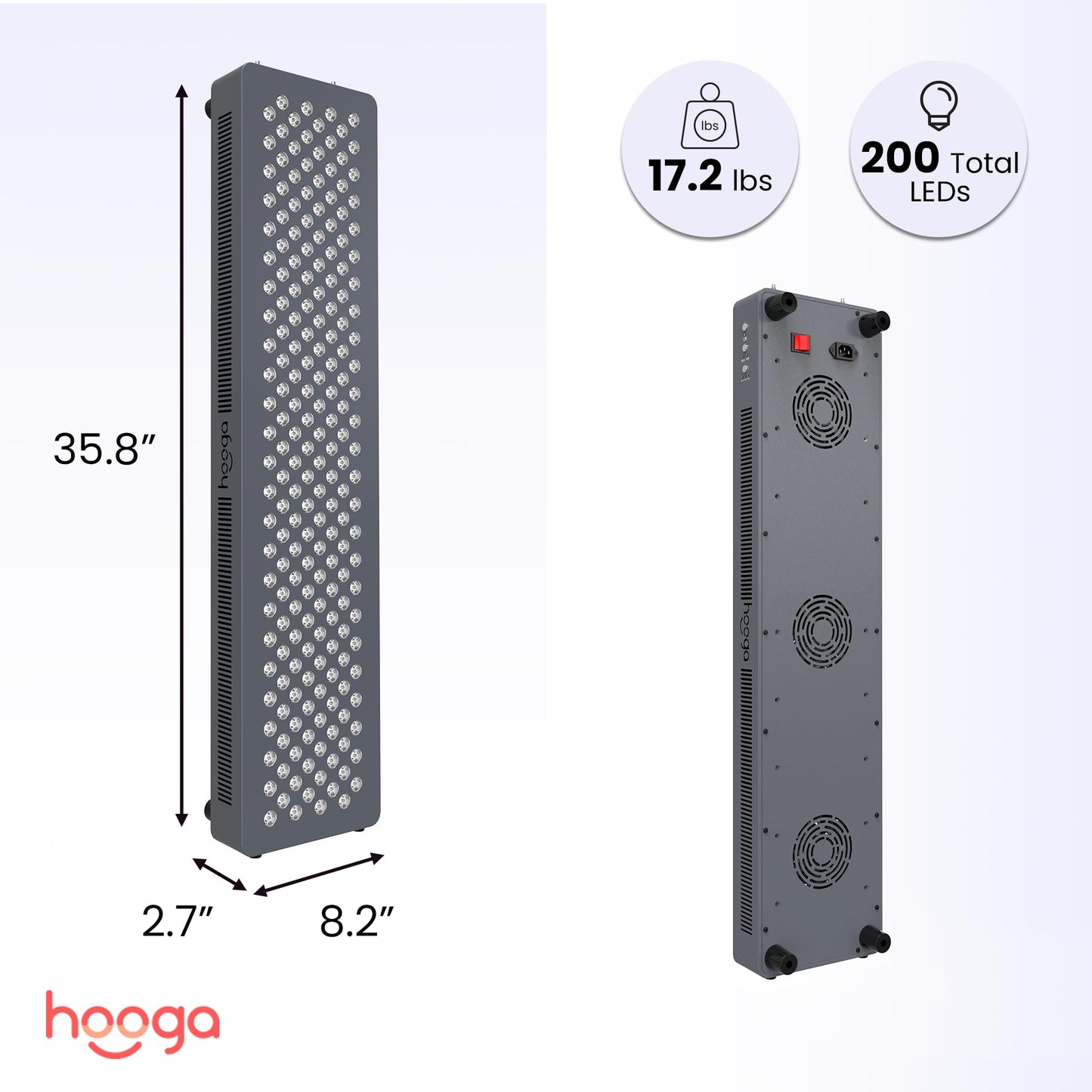 Hooga Red Light Therapy Panel Device – Large Panel, 660nm Red & 850nm Near Infrared Light Therapy, LED Light Therapy Lamp, 200 LEDs, Timer, Hanging Kit Included – HG1000