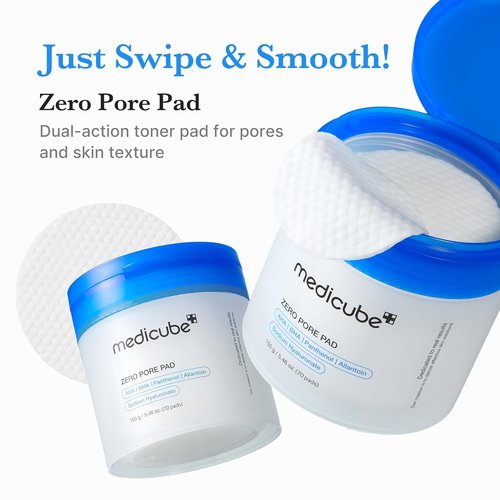 Medicube Toner Pads Zero Pore Pad 2.0 - Dual-Textured Exfoliating Facial Pads with 4.5% AHA & 0.45% BHA | 70 Pads