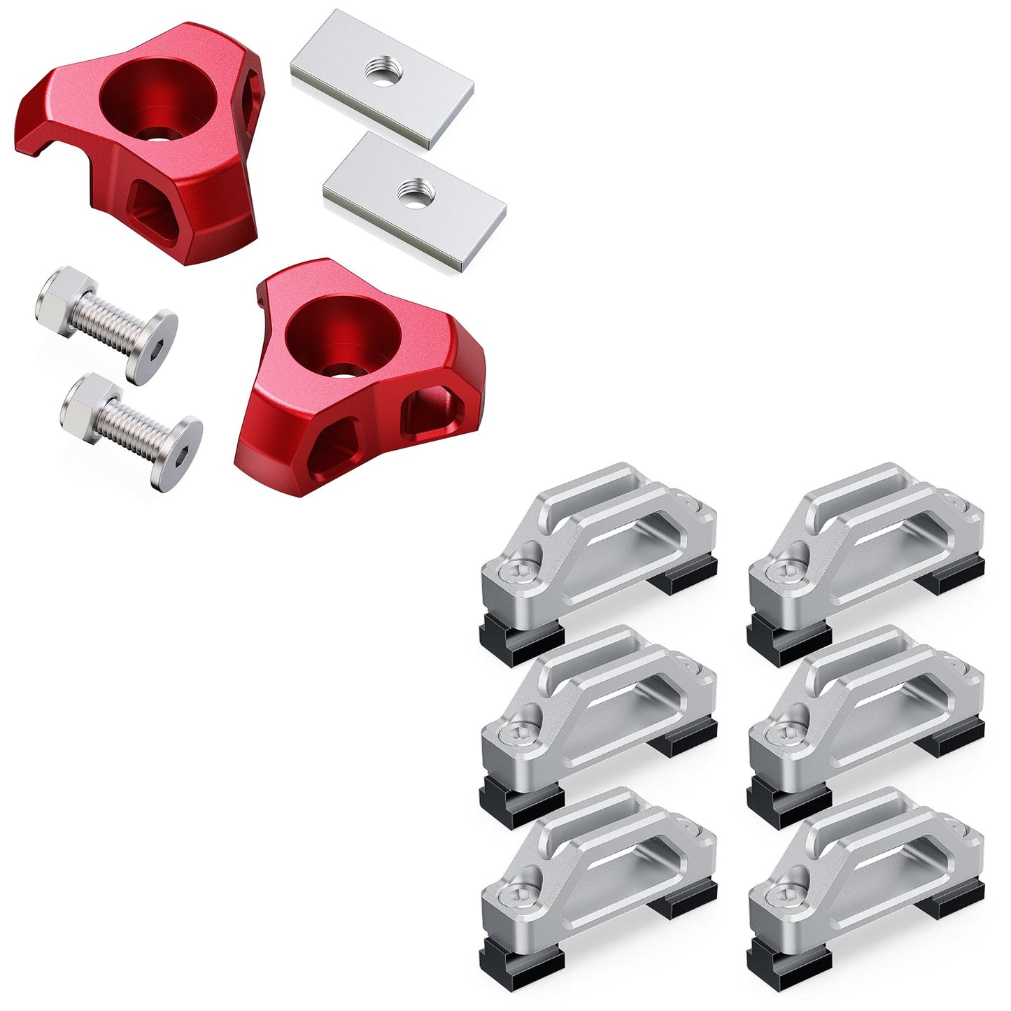 MZS Tundra Tie Down Anchors, Heavy Duty Cargo Tie Down Hooks + Bed Rail Cleats Compatible with 2007-2026 Tundra 2nd 3rd Gen Pickup (Red+Silver, 8Pcs)