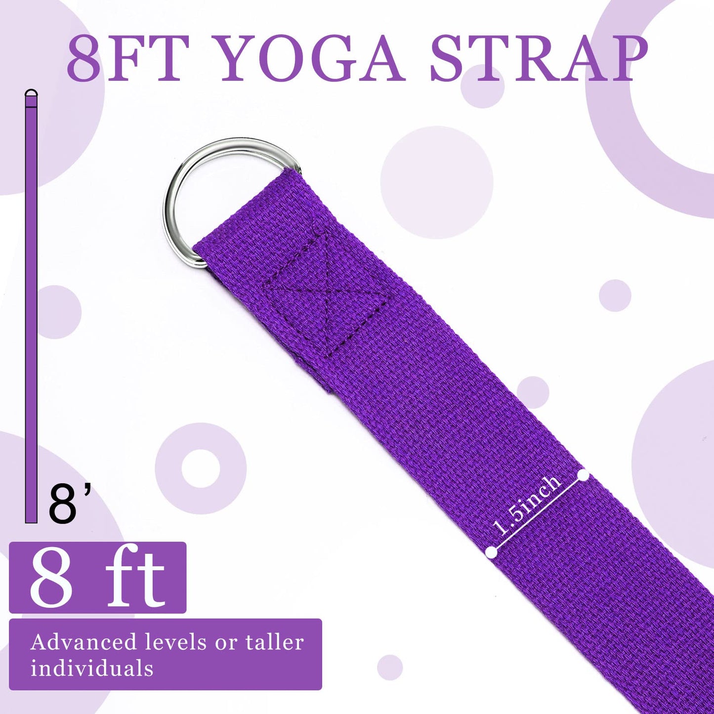 6 Pcs Yoga Strap for Stretching 8 Ft Yoga Exercise Adjustable Straps Bands with Safe Adjustable D Ring Buckle for Pilates Gym Workouts Fitness Improves Sitting Posture(Purple)