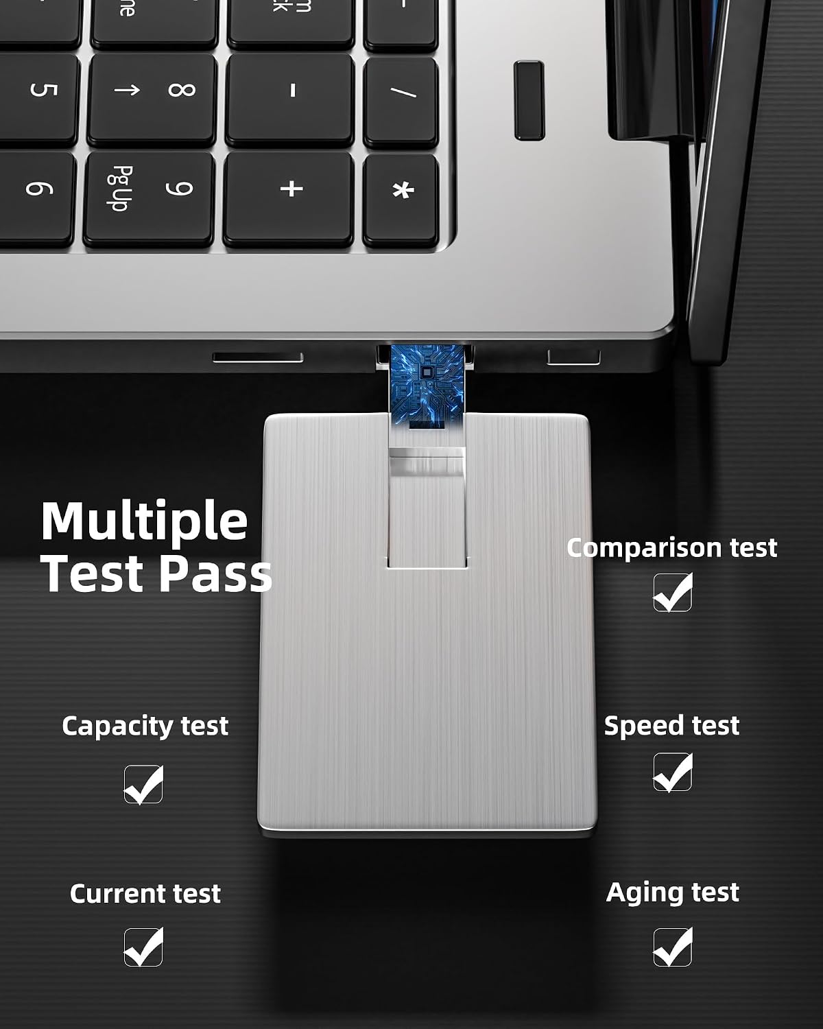 Bilious 2PCS 64GB 2.0 USB Flash Drive, Metal Credit Card Bank Card Style Thumb Drive Portable Key-Hole Design USB
