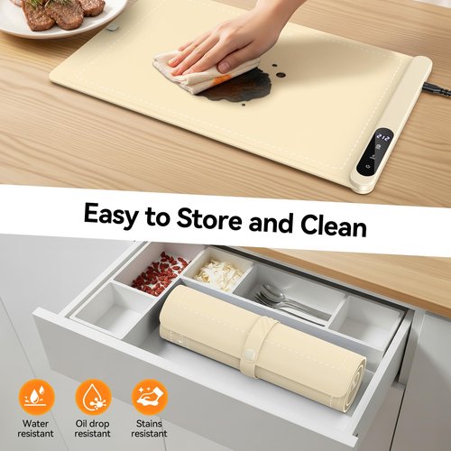Food Warming Mat, Silicone Electric Warming Tray with 6 Adjustable Temperature, Full Surface Heating, Portable Roll Up Heating Mat with Heat-resistant Pad, Kitchen Food Warmer Pad for Buffets Party