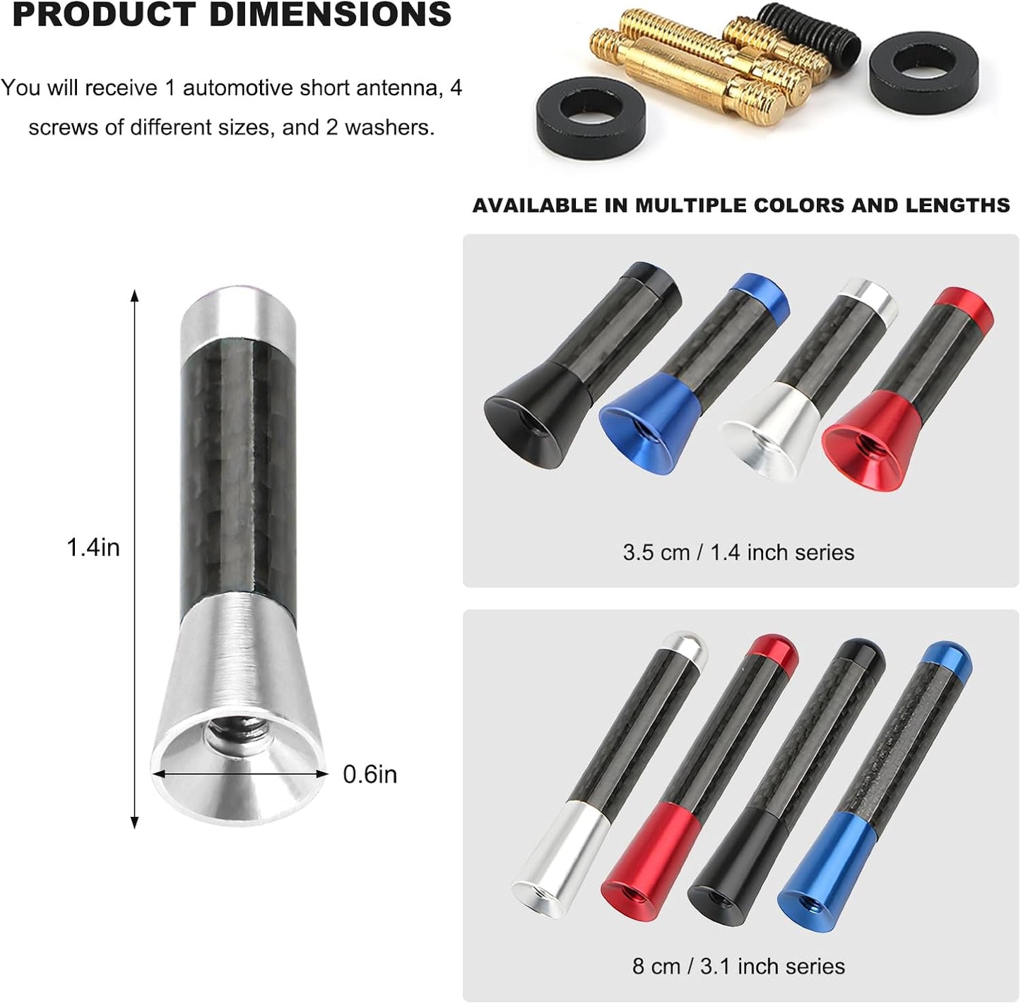 Fkewp 1.37 Inch Car Short Antenna, Aluminum Alloy AM/FM Reception Antenna with Screws & Gaskets, Carbon Fiber Roof