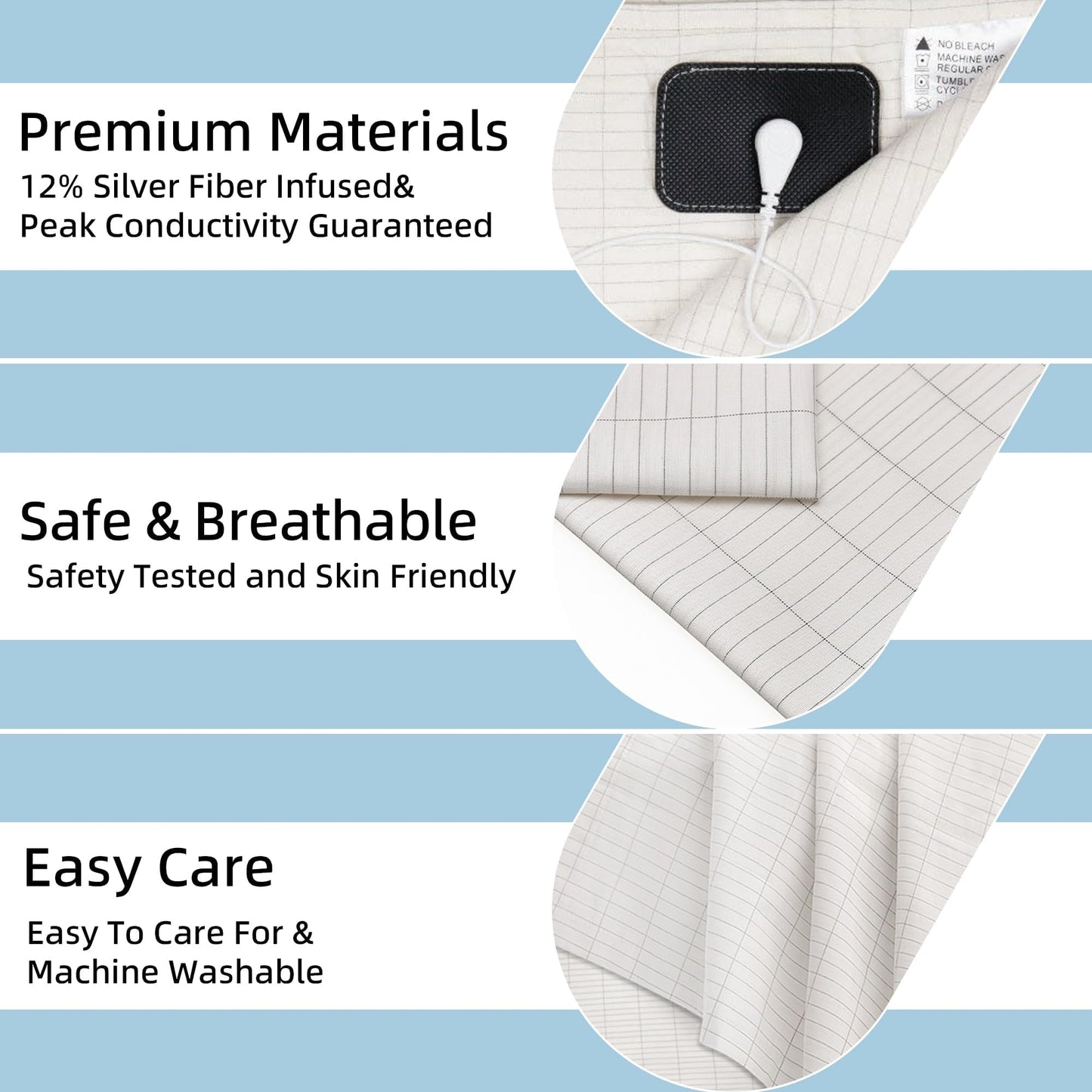 Grounding Sheets King with 88% Organic Cotton & 12% Silver Fiber, Grounding Sheets King Size, Conductive Earthing Sheet for Better Sleep, Stress Relief (75.2"x 80"x 15" White)