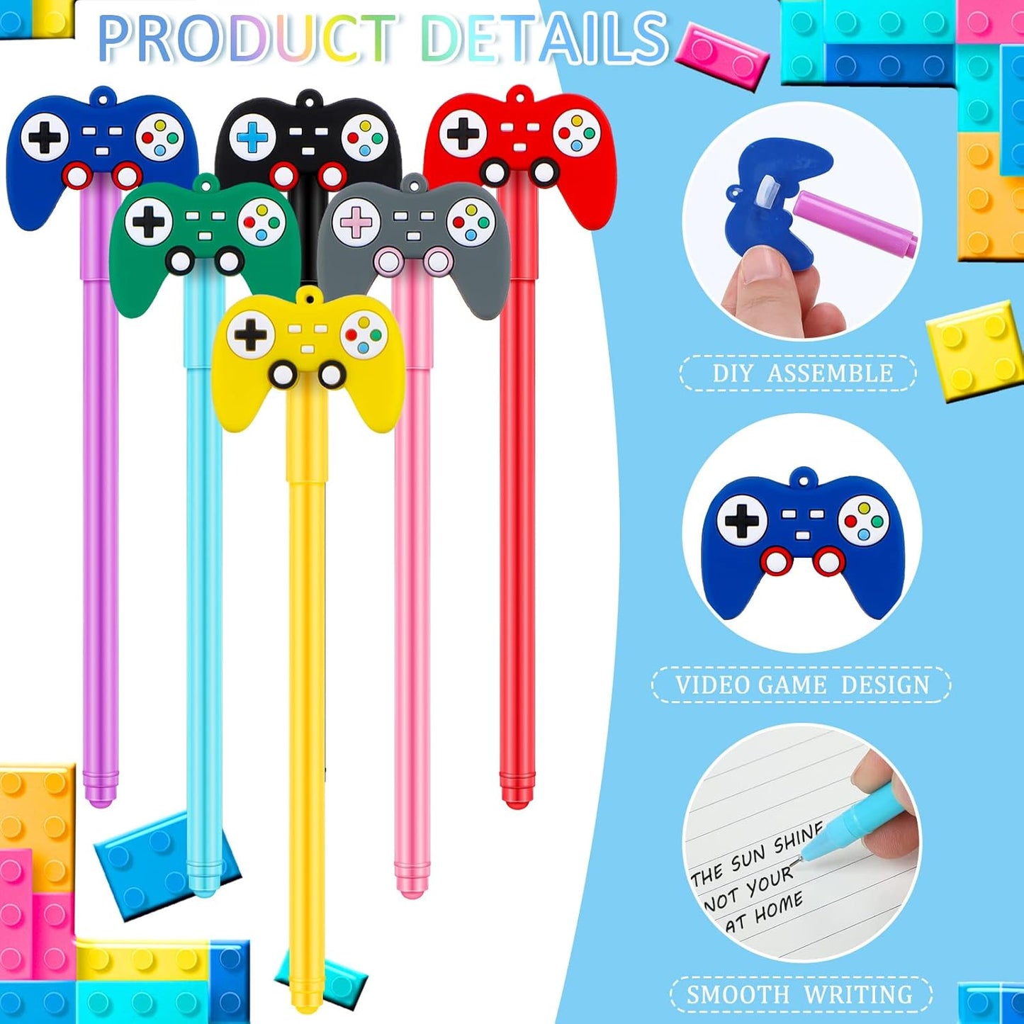 Tinlade 24 Pcs Video Game Pens - Fun Gamer Party Favors for Birthdays | Multicolor Controller Ink Pens