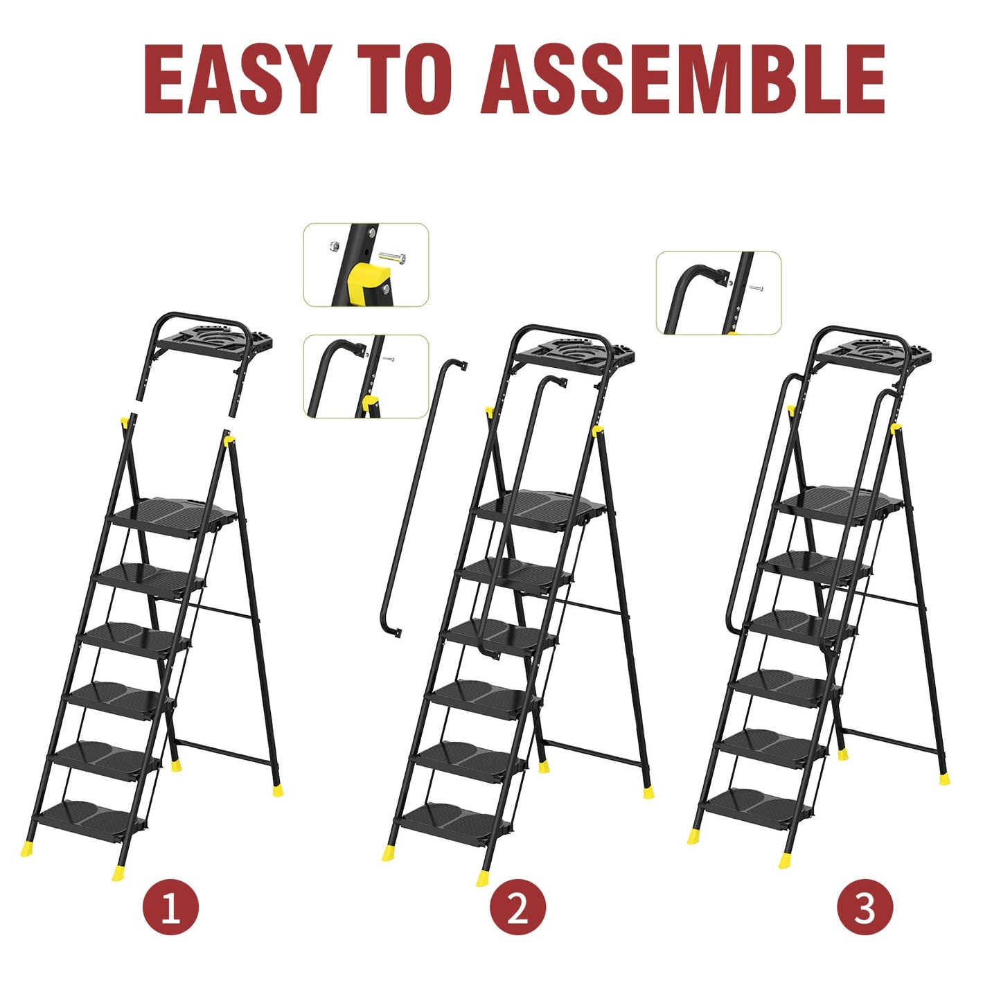 6 Step Foldable Step Ladder Stool with Roomy Tool Tray and Secure Handrail, Foldable Platform Ladder 6 Step Folding Stepstools with Wide Pedals and 800lbs Weight Capacity for Adults, Home, Kitchen
