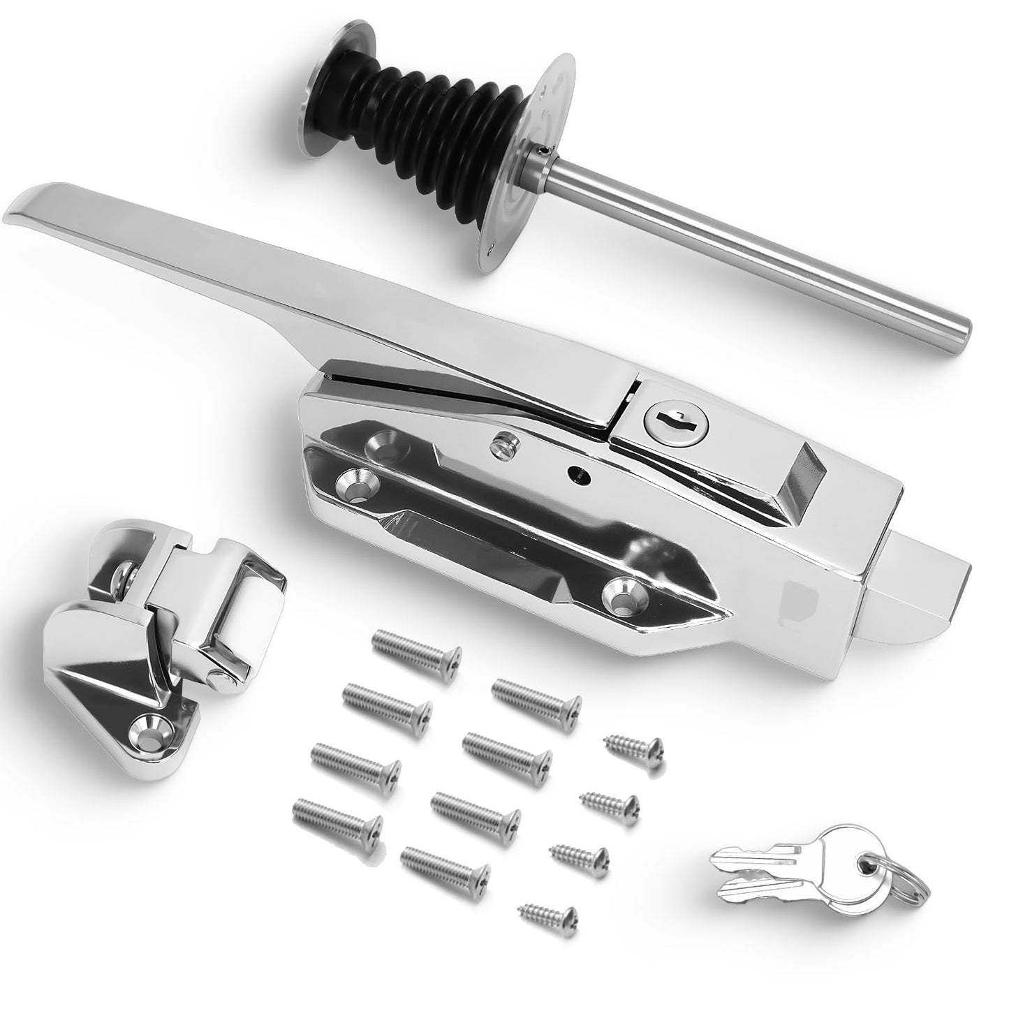 Heavy Duty Walk-in Cooler Door Closer Complete Latch Kit, Freezer Doors Handle with Release Handle for Freezer, Container, Warehouse and Oven, Offset -1/8 in to 1/4 in(Flush)