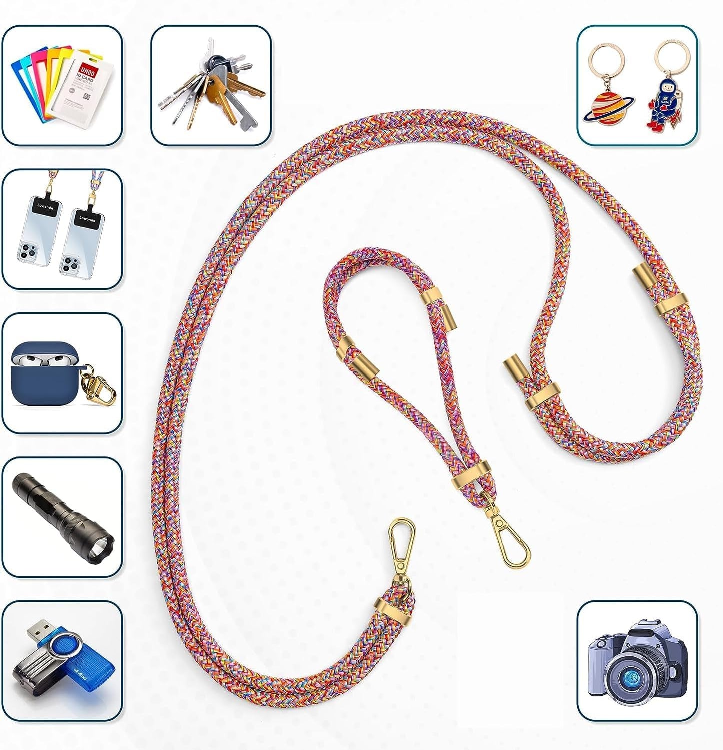 2 2pcs Pads Phone Lanyard Adjustable Crossbody Cell Phone Neck Strap Universal Mobile Phone Wrist Lanyard + Patch