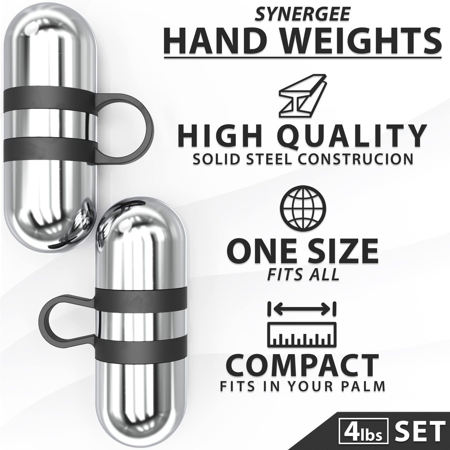 Synergee 4lb Set Cardio Hand Weights. Stainless Steel Hand Weights. Dumbbell Set.