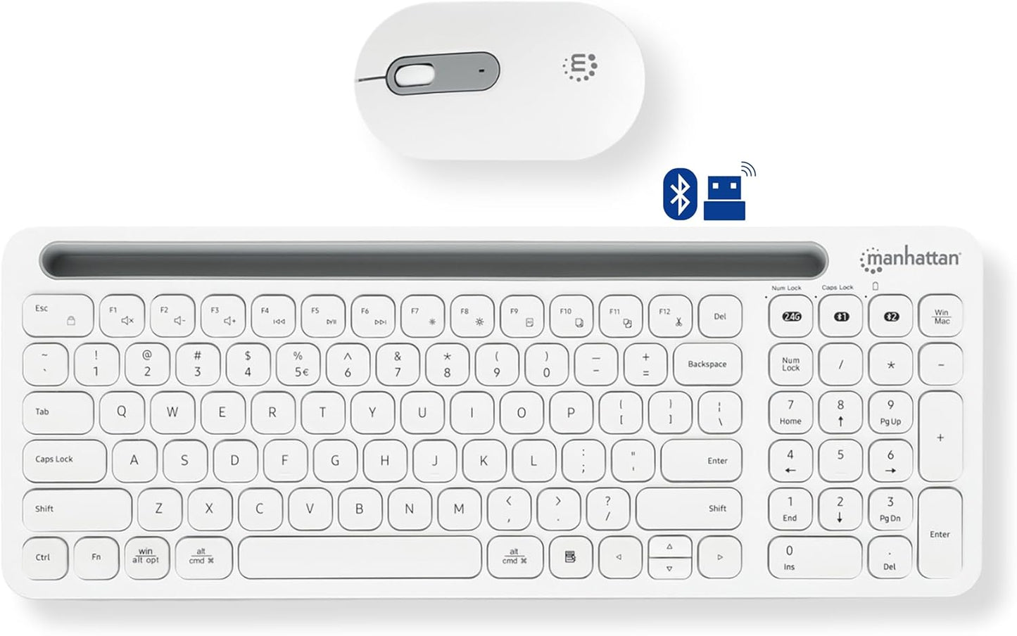 MANHATTAN Set 2.4 180580 Wireless Keyboard and Mouse Bluetooth & GHz for Multi-Device Switching Wireless Keyboard