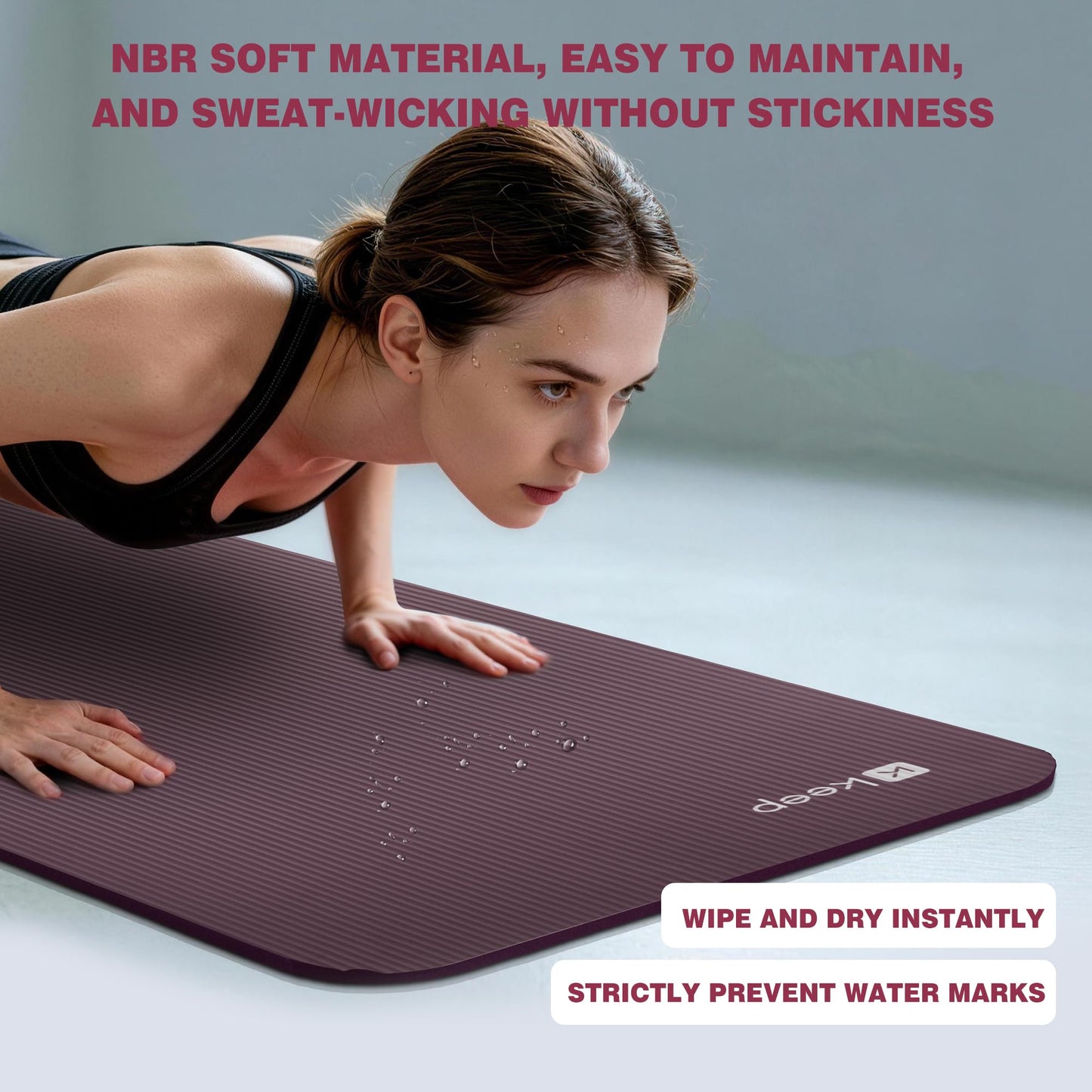 KEEP Extra Thick NBR Yoga Mat for Women & Men, 10mm Thick, 72”x24” Large Exercise Mat with Non-Slip Workout Mat for Yoga, Pilates, Stretching, Meditation – Wide & Cushioned Fitness Mat,purple
