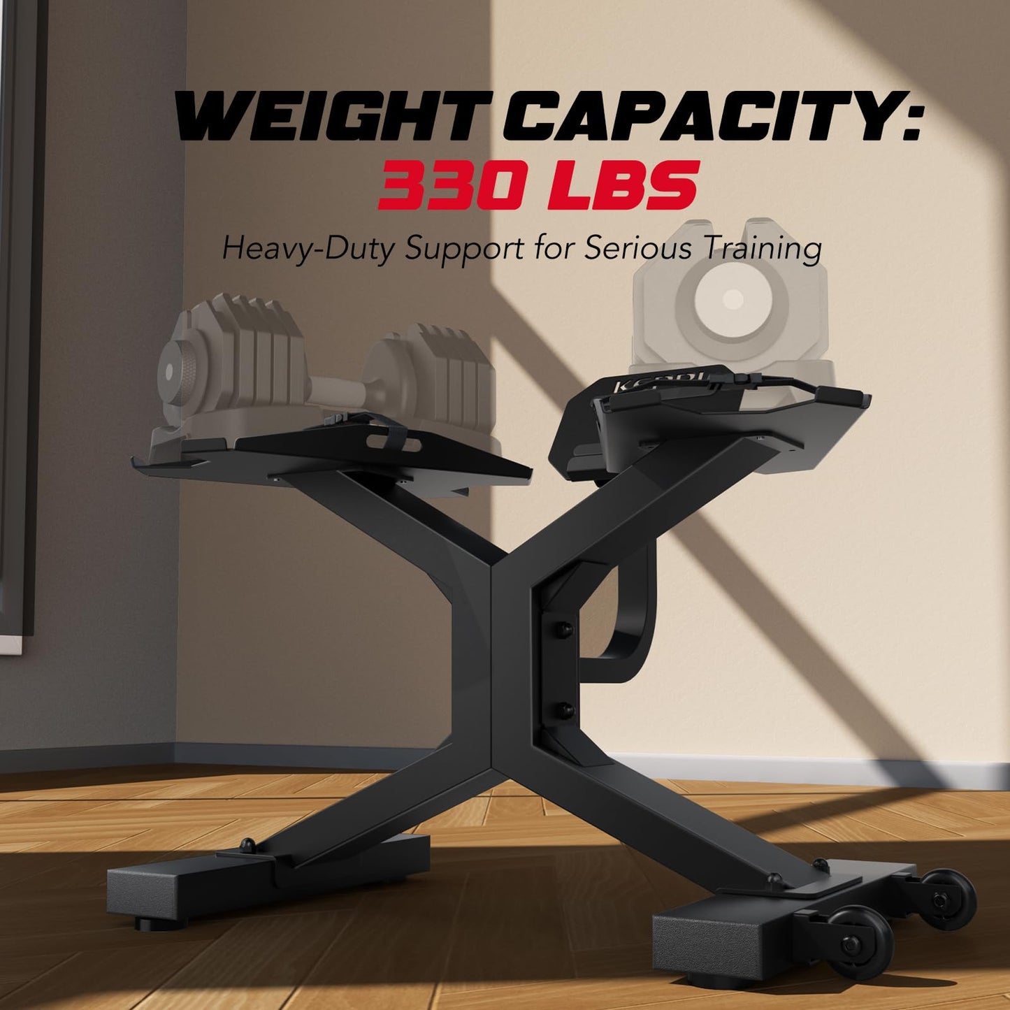 Adjustable Dumbbell Rack with Tablet Stand, 330LB Capacity Weight Rack Stand for Home Gym, Fitness Dumbbell Holder, Strength Training Weight Rack Stand with Non-Slip Silicone Tray, Straps, Wheels