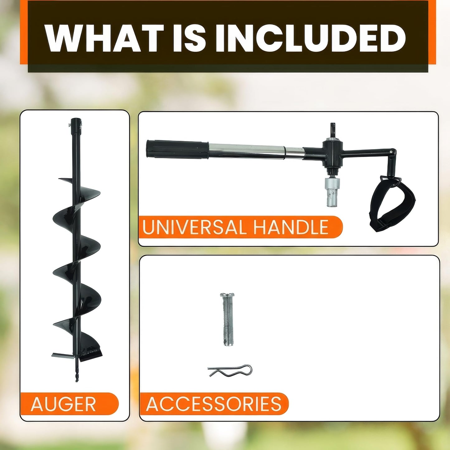 Earth Auger - 6" Wide x 32" Deep - Electric Post Hole Digger - Handles - Hole Digger for Fence Posts