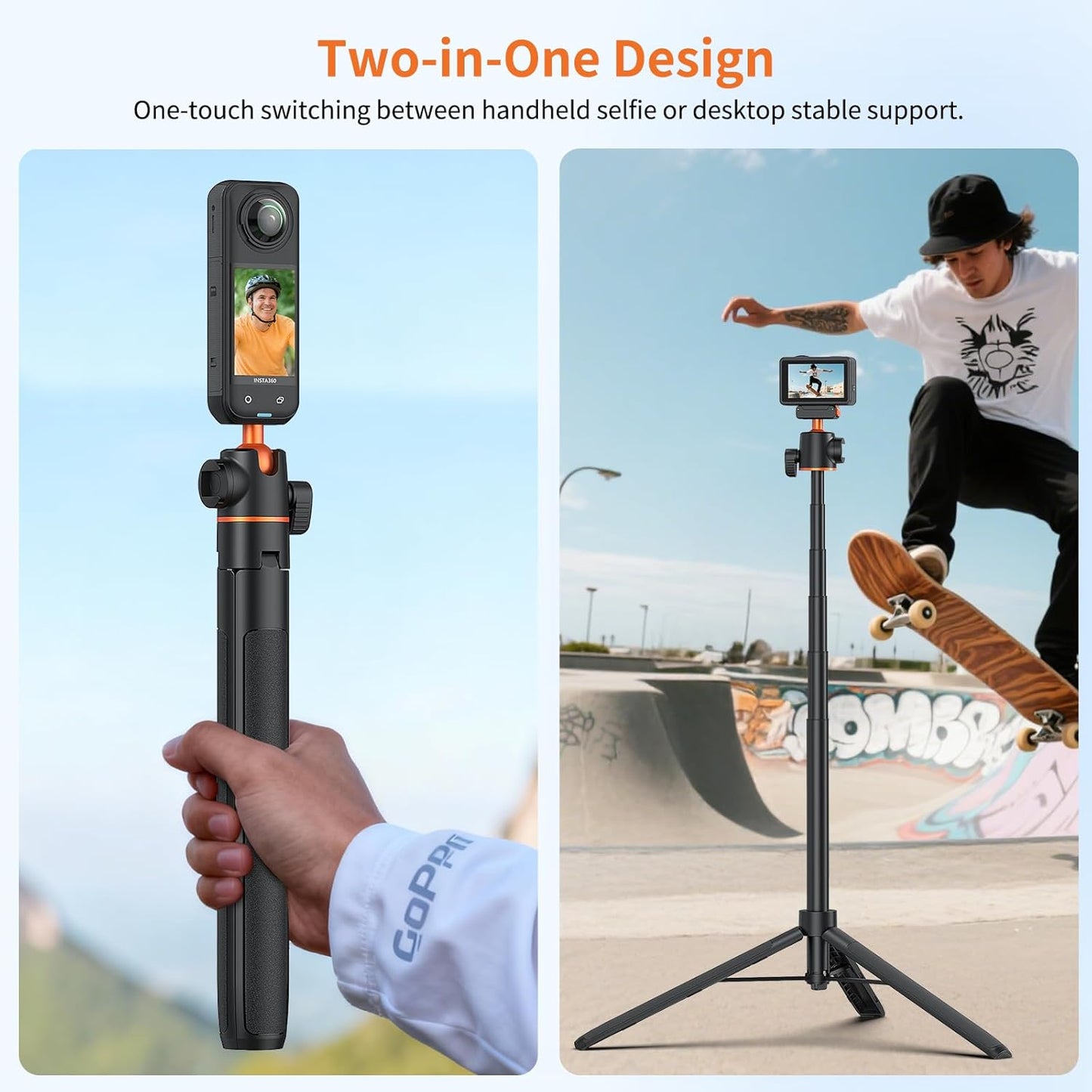 VRIG 55" 6/ 360 13 55 inches AC-71 Action Camera Selfie Stick Tripod for DJI Osmo Action Osmo Nano, Dual-Direction