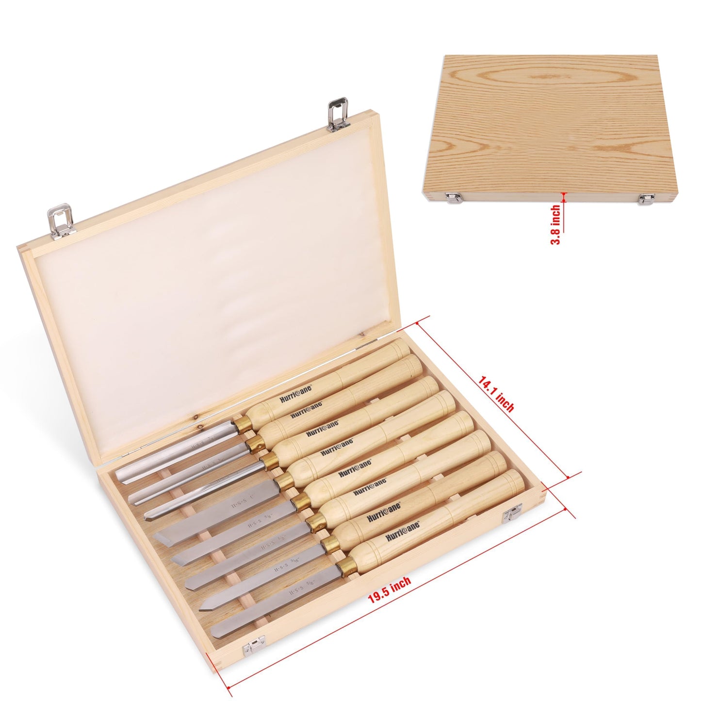 HURRICANE 8pc Wood Lathe Chisel Set, M2 HSS Wood Turning Tools with 10" Solid Hardwood Handles, Lathe Tool Kit for Beginners and DIY Hobbyists, Includes Protective Wooden Box