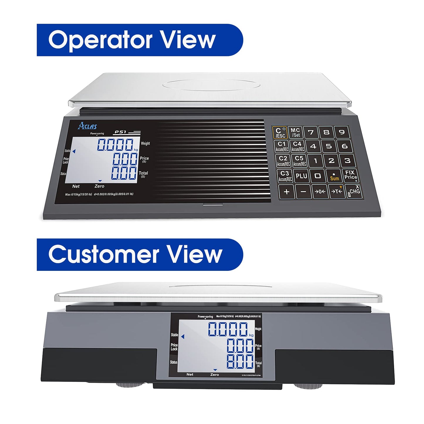 ACLAS Digital Price Computing Scale NTEP Certified Legal for Trade 30lbs 0.01lb Commercial Retail Scales w/LCD Dual Screen Displays for Food, Meat, Deli, Fruit Market Dry Cell Battery Powered