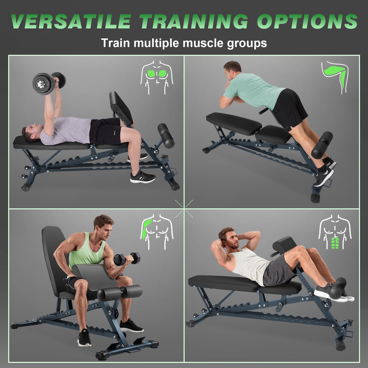 HEMERIS Adjustable Weight Bench with Roman Chair, 1000 LBS Utility Workout Bench for home gym MAX Sit/Decline/Incline Up Bench Press Exercise Equipment 75°to -20°FID Strength Training(Black)