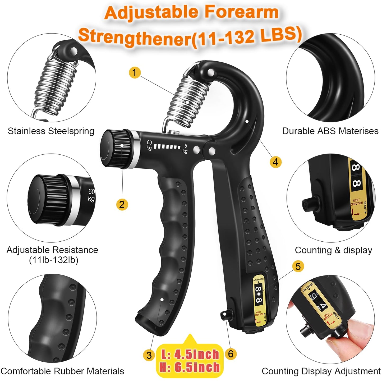 Grip Strength Trainer with Hand Grip Strengthener, Finger Exerciser, Hand Extension Exerciser and Forearm Workout Ring for Muscle Building and Injury Recovery for Athletes