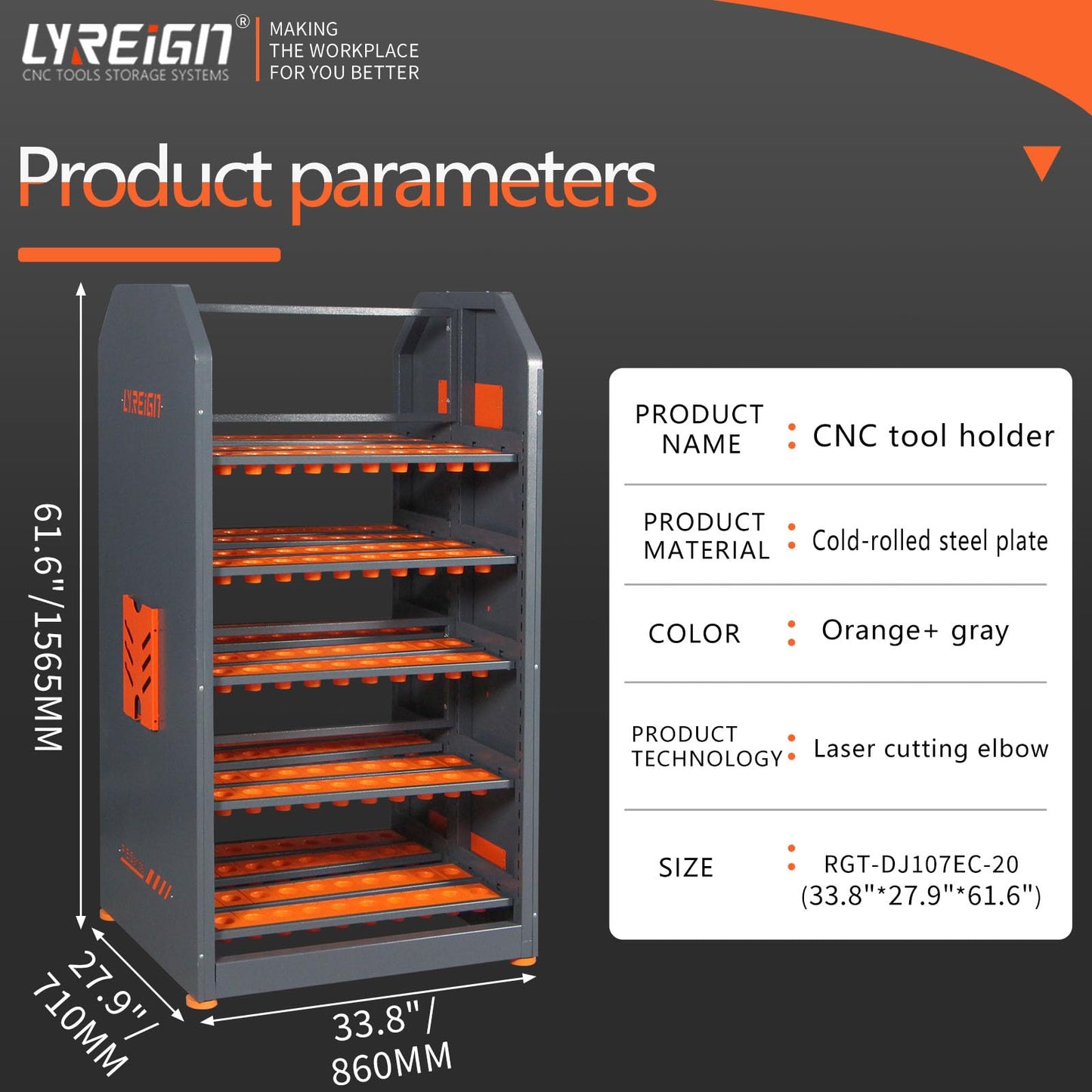 LYREIGN 5-Layer Double-Sided Parallel CNC Storage, Large Capacity Tool Keeper & Compartment for Workers