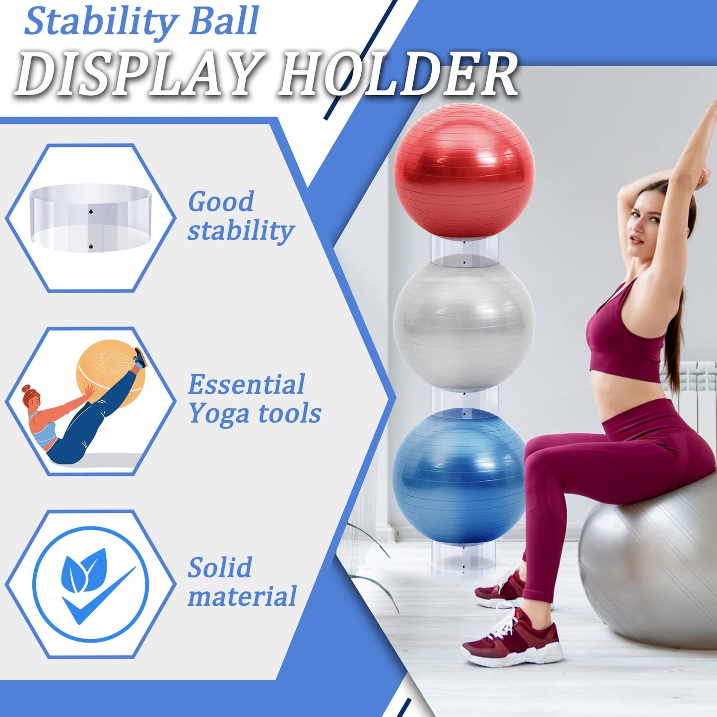 Hoteam 6 Pcs Exercise Ball Holder Yoga Exercise Stand Stability Storage Stackers Clear Plastic Holder for Different Size Stability Yoga Balls Storage Display
