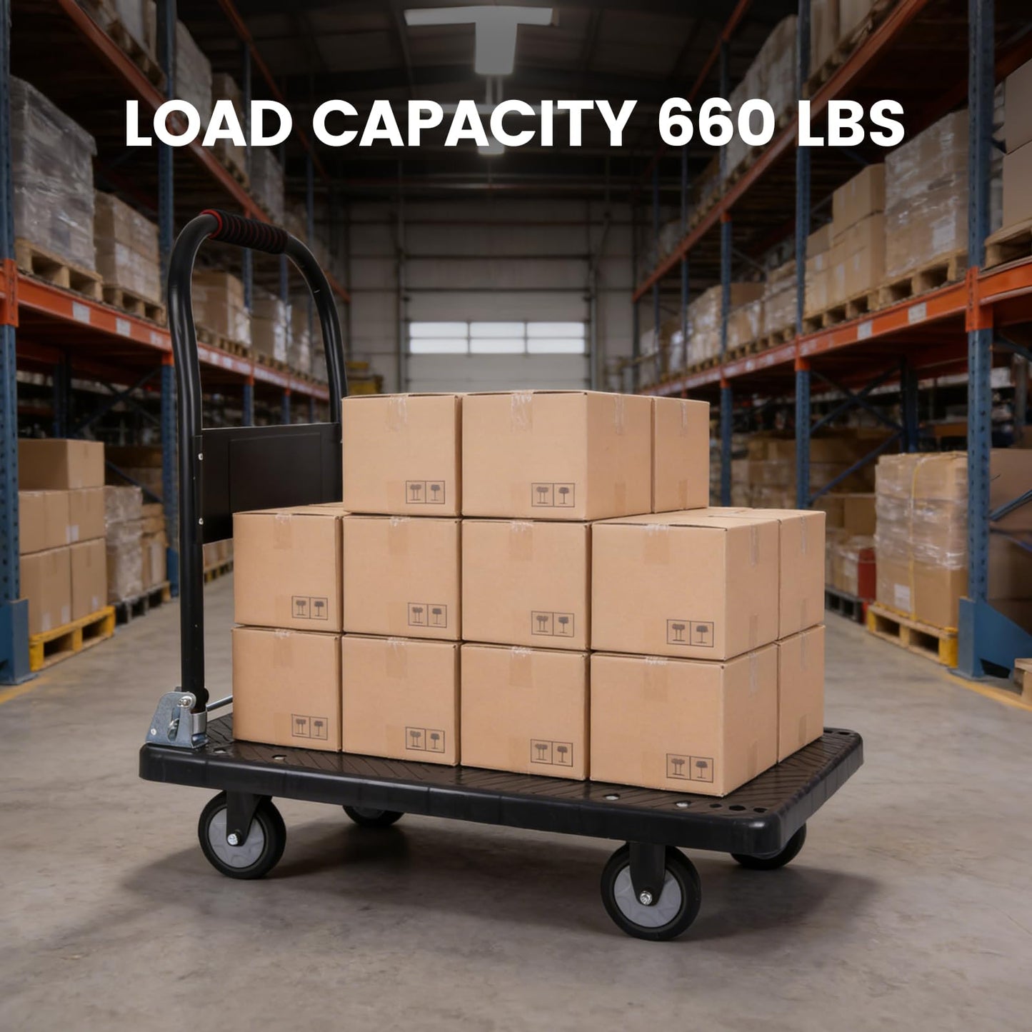 DEGEDUN Foldable Push Cart Dolly 660 lbs,Moving Platform Hand Truck Black,with 360° Swivel Wheels, for Home Garage Workshops, Loading, Storage, Warehouse