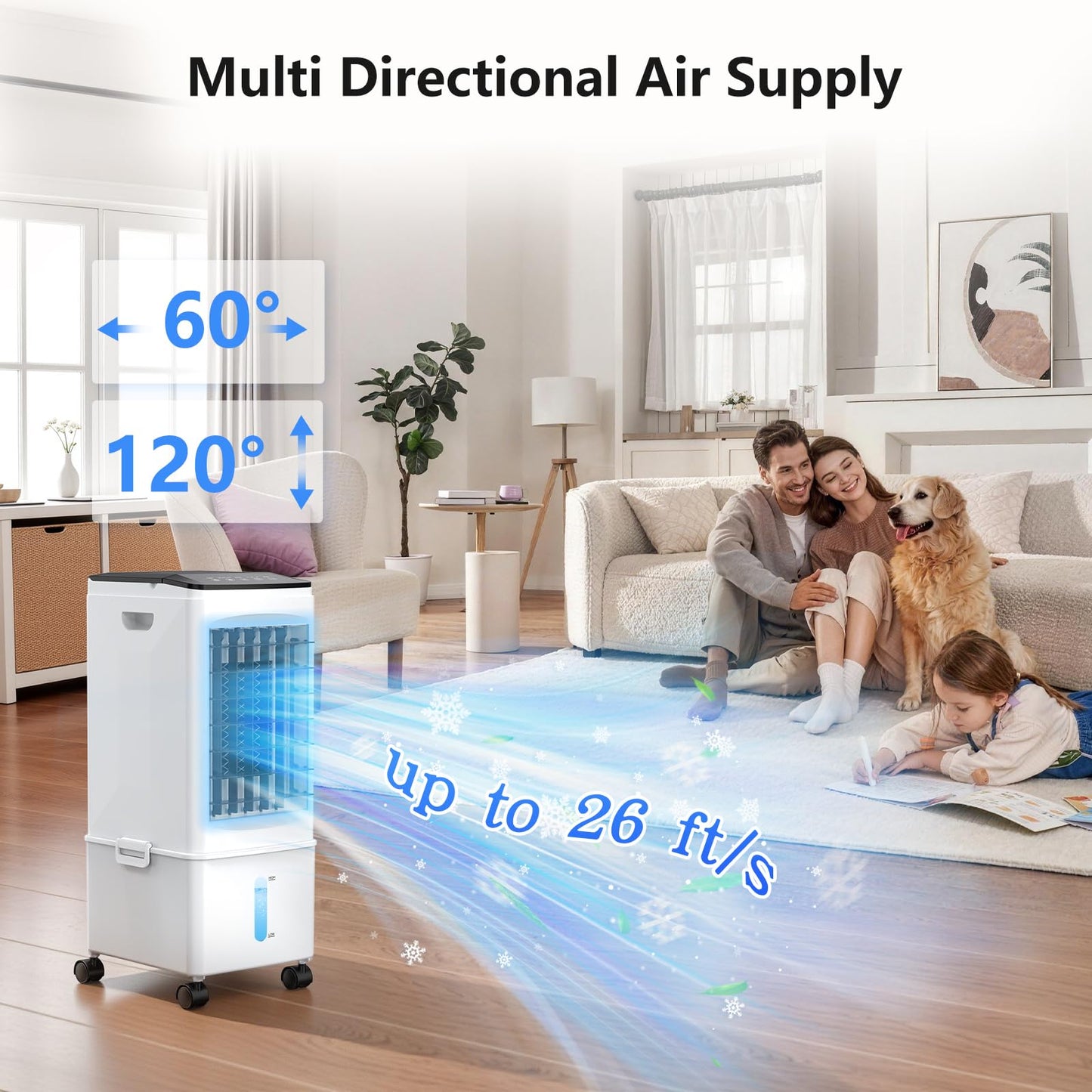 Portable Air Conditioners, [9.5L large Water Tank], 3-in-1 Evaporative Air Cooler for Room, Fast Cooling Portable AC Unit w/7H Timer/Remote, 3 Speeds, Quiet Swamp Cooler for Bedroom Office