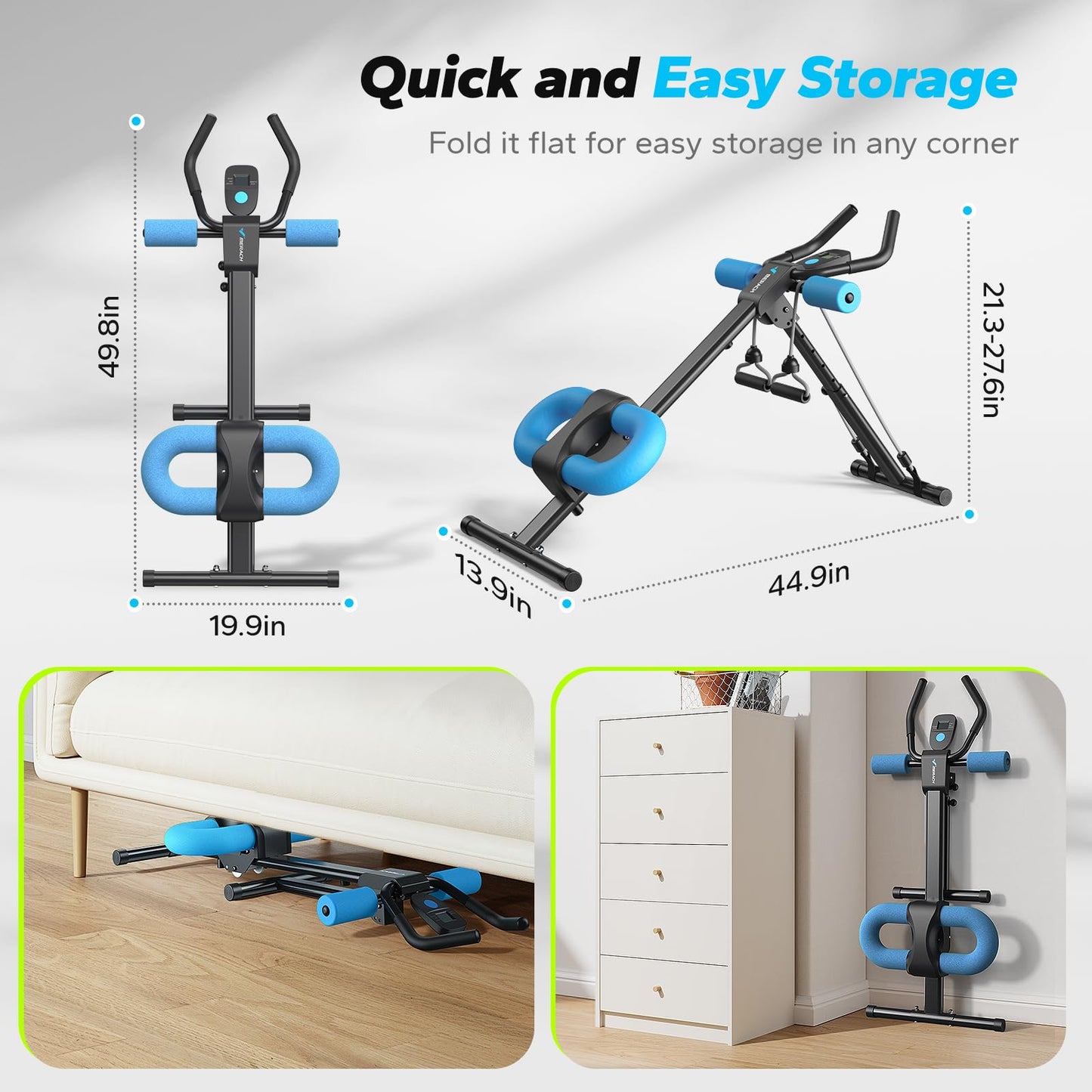 MERACH Ab Machine, Ab Workout Equipment, Adjustable Ab Trainer Machine for Abs Workout at Home Gym, Foldable, Knee Protection, Abdominal Trainer for Stomach Workout (Blue)