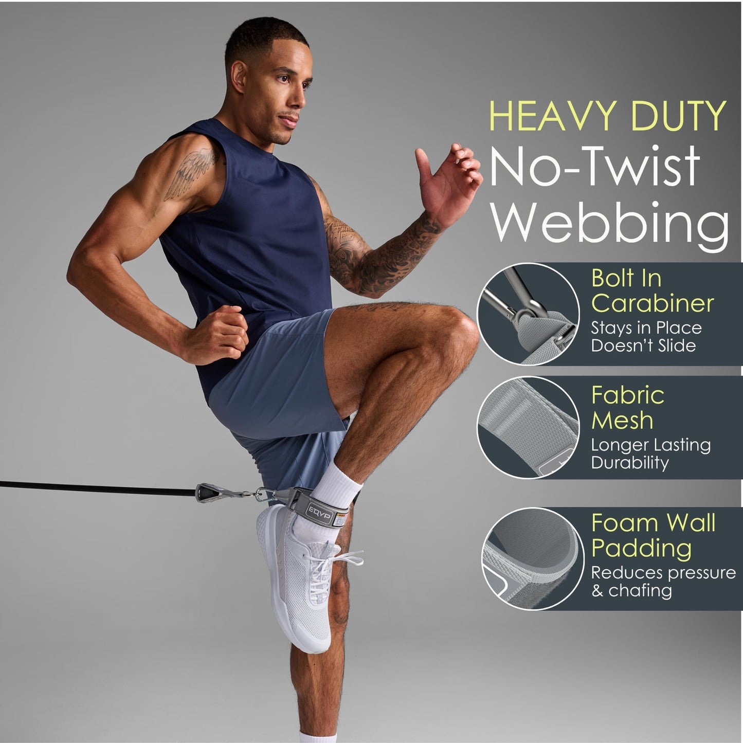 EQYP Resistance Band Ankle Strap – Adjustable Cuff Attachment for Resistance Bands for Working Out, Gym Fitness Equipment, Cable Machines, Glute Kickbacks & Leg Training