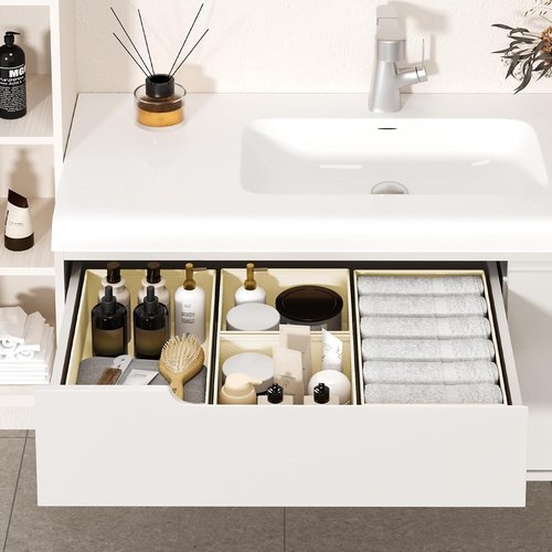 DIMJ Drawer Organizer - 12 Pack Foldable Fabric Storage Bins for Clothes & Baby Items | Beige