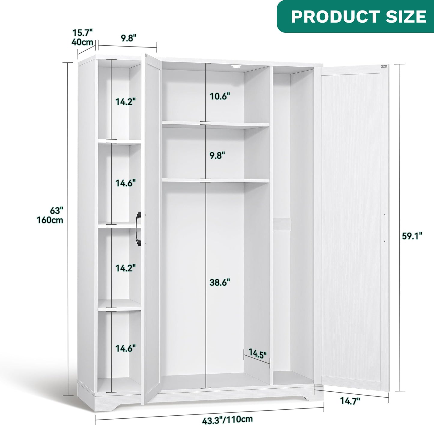 YITAHOME Wooden Garage Broom Cabinets with Adjustable Shelves, Multifunctional Organizer for Ironing Boards and Vacuum Cleaners, Tool Storage Cabinet for Gym, Basement, Warehouse, Oak White