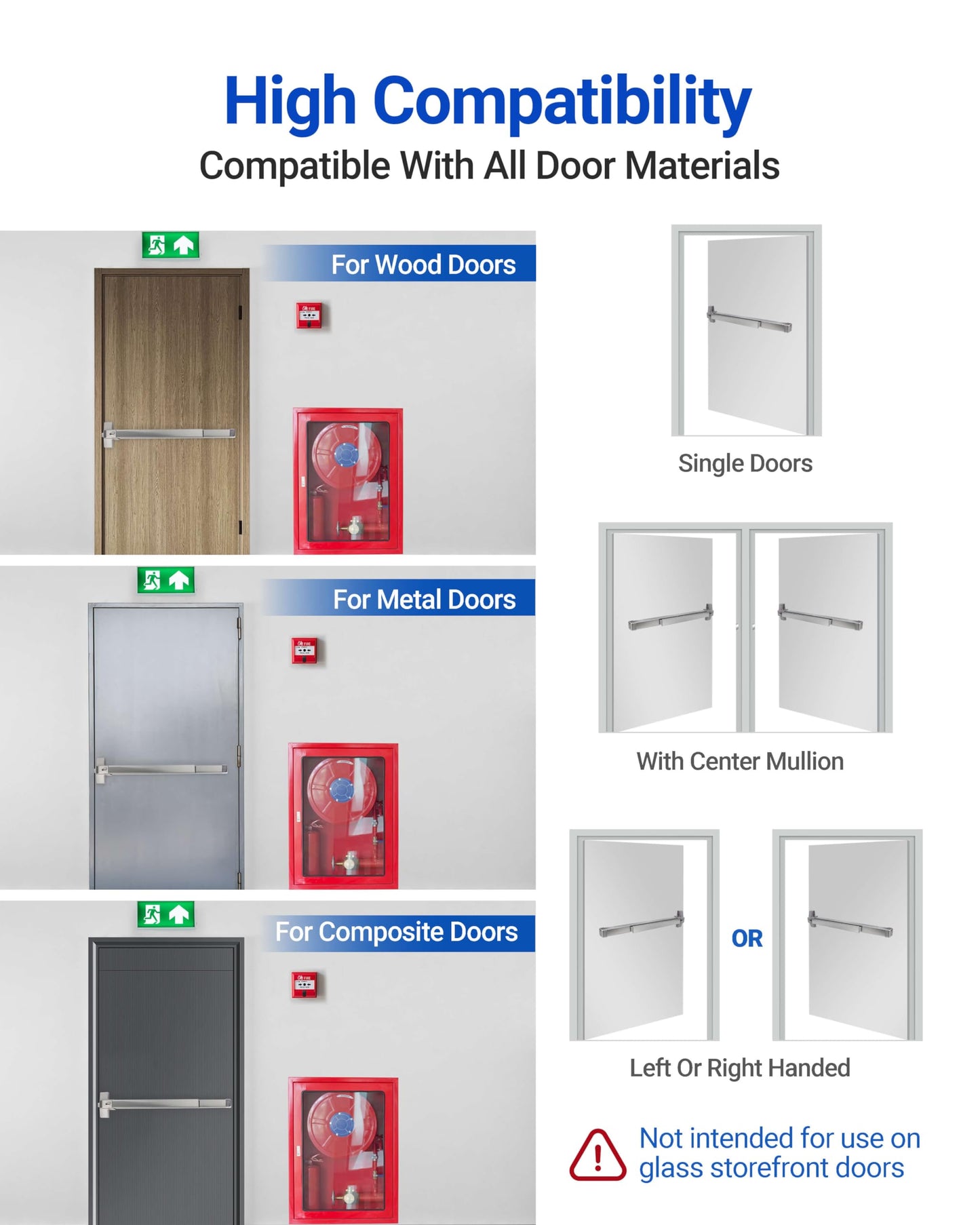 31" Commercial Push Bar Panic Exit Device -All 304 Stainless Steel Panic Bars for Exit Doors with Exterior Lever (6 Keys)- Emergency Exit Panic Door Hardware for 31"-48" Wooden/Metal Doors-HM-750A