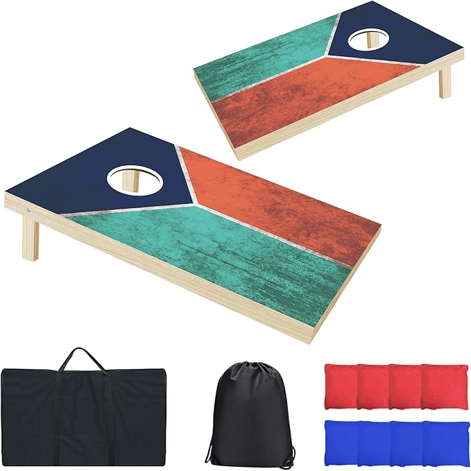 Cornhole Boards Set - Regulation Size 4x2/3x2ft Solid Wood Corn Hole Game Set with 8 Bean Bags and 2 Cornhole Boards - Perfect for Outdoor Game