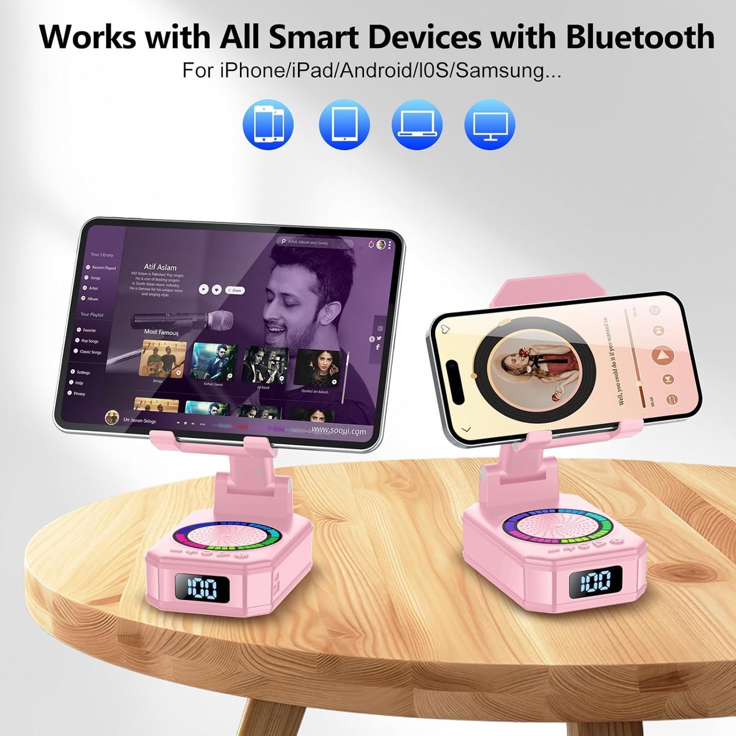 buwy 8 Cell Phone Stand with Wireless Bluetooth Speaker and RGB Ambient Light, Anti-Slip Base HD Surround Sound