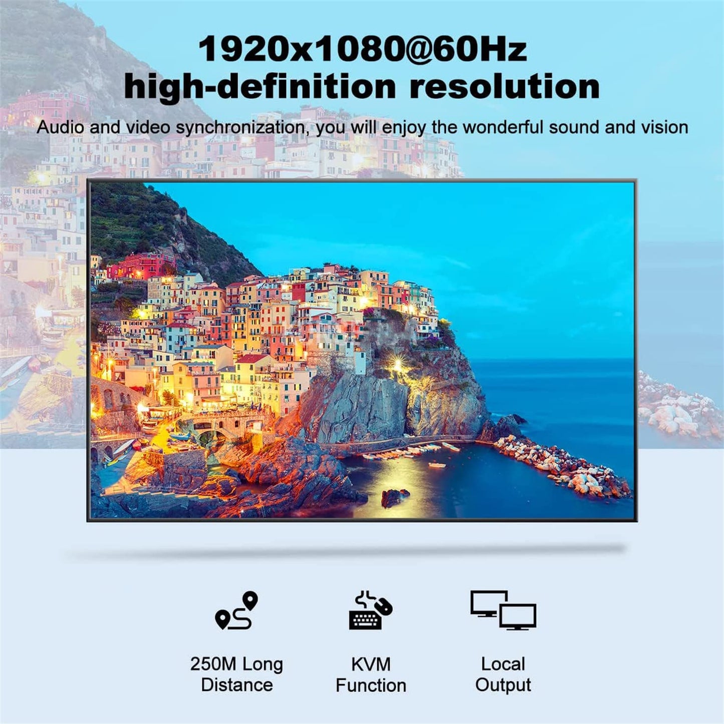 XYKJOBC 60M Cat5e Cat6 1080P HDMI KVM Extender Over HDMI USB KVM Extender Transmit with Loop Out Support USB Keyboard