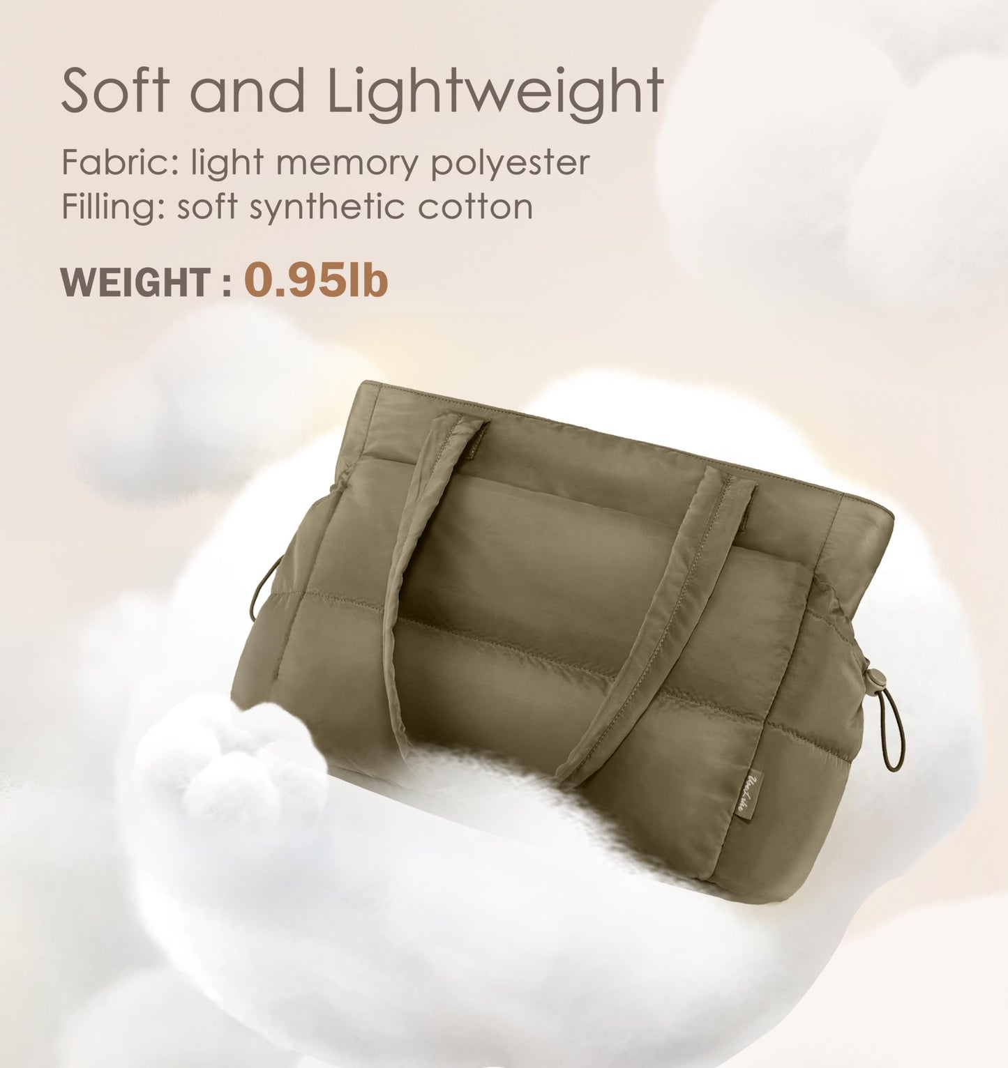 Tote Bag for Women Puffy Work Bags for Women with Zipper Lightweight Quilted Puffer Tote Bag for Travel, Teacher, Nurse (Deep Olive Green)