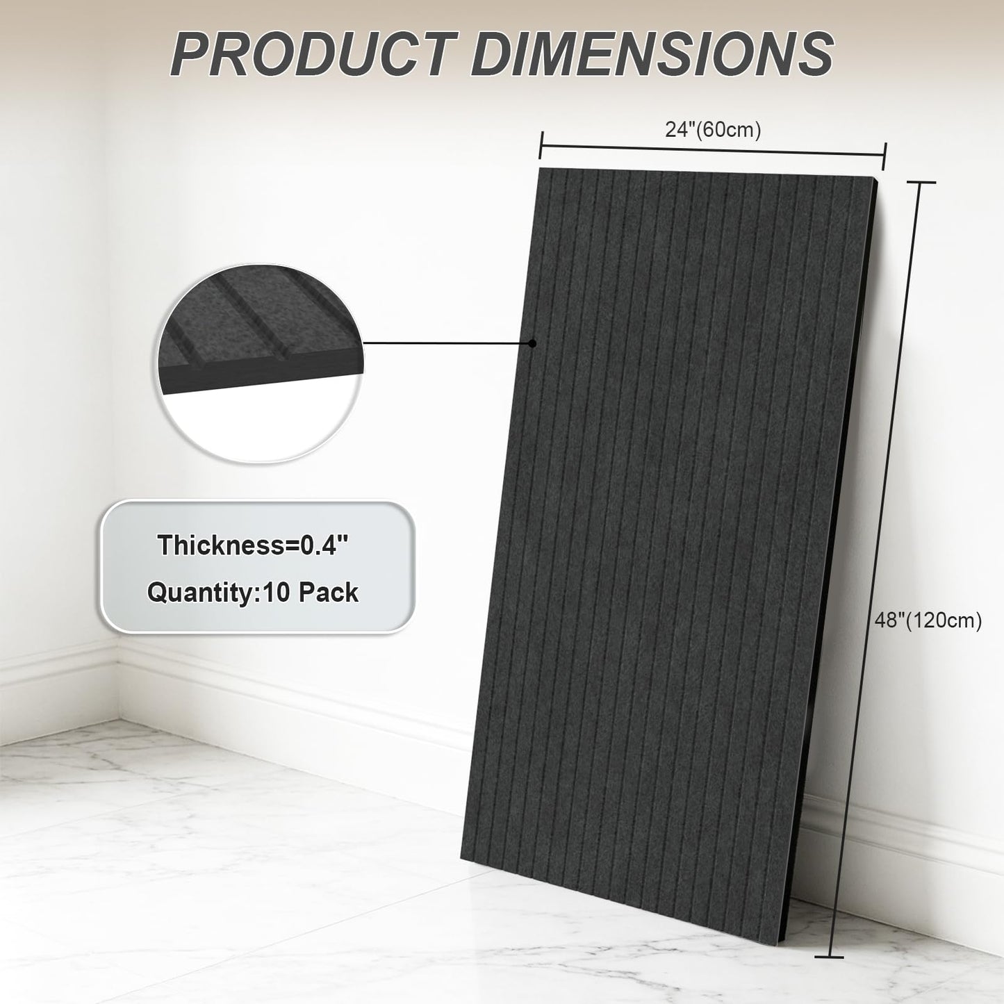 10 Pack Acoustic Panels, 48 x 24 x 0.4 Inches Large Sound Proof Panel for Walls, High Density Noise Dampening Wall Panels, Self-Adhesive Soundproof Panel for Recording Studio, Home, Office (Black)