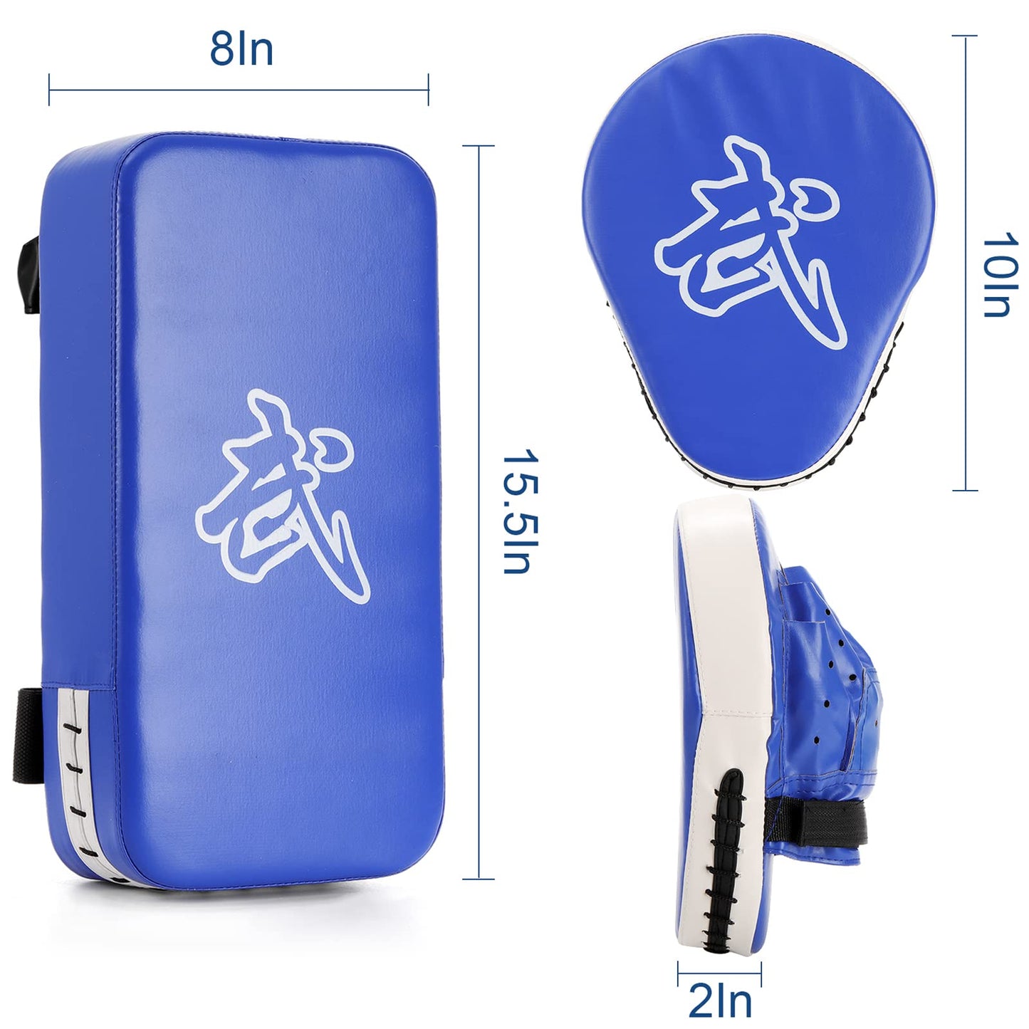 WUWEOT Boxing Focus Pads and Taekwondo Pad, 15.5 x 8 Blue, 2-in-1 Punching Mitts Kick Pack Set, Martial Arts MMA Kicking Shield Training for Men Women Gym