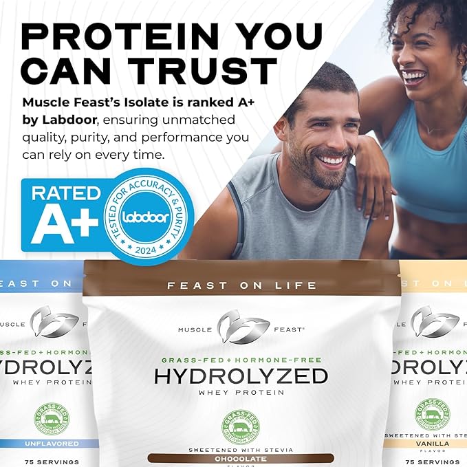 Muscle Feast Hydrolyzed Whey Protein Powder, Grass Fed and All Natural Hormone-Free, Hydro Whey Powder for Men and Women, Gluten Free, Non-GMO, Delicious Hydrolyzed Protein Powder, Vanilla, 5lb