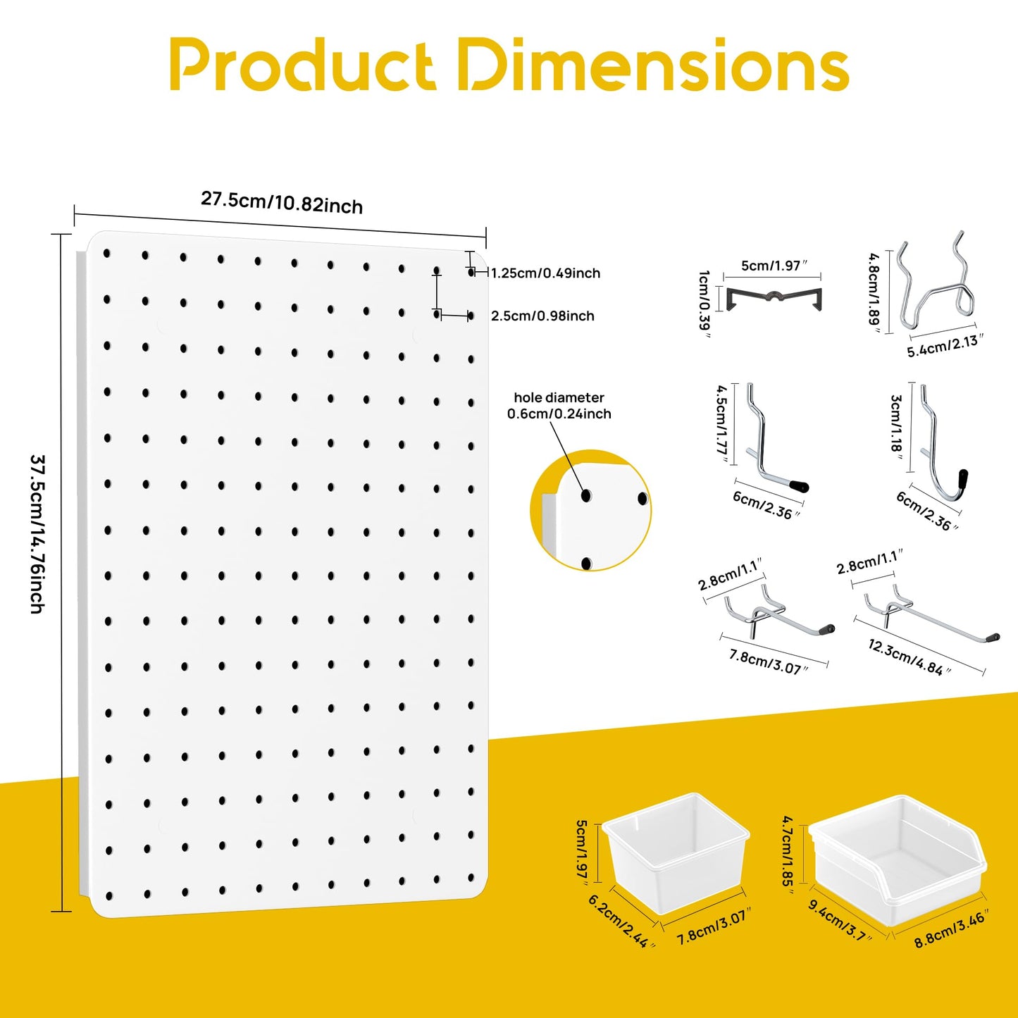 PHX Grove Peg Board for Tools, 6 Pack Metal Pegboard Wall Organizer with Hooks,14.76"×10.82" White Pegboard Panels for Walls Home, Garage Tool Storage, Kitchen, Office Organization, Craft Room