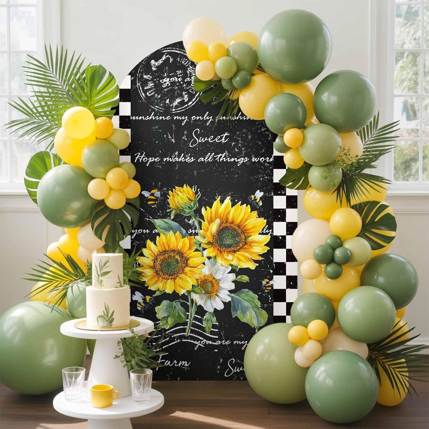 Jnbasdffb 6.6 Yellow White Sunflower Wedding Arch Cover, Stretchy Spandex Arch Backdrop Stand Covers FT, Leaves Oil