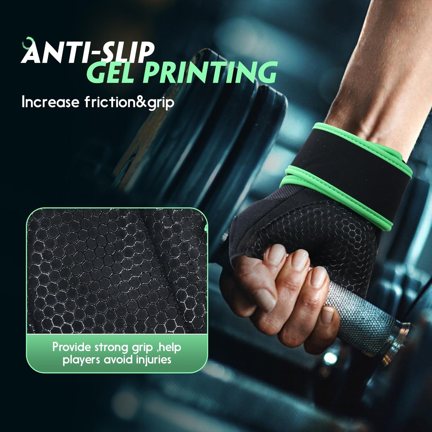 HTZPLOO Workout Gloves Gym Gloves Weight Lifting Gloves for Men with Full Palm Pad,Strong Wrist Wraps Support,Enhanced Grip,for Fitness,Training,Weightlifting,Exercise (Green,Small)